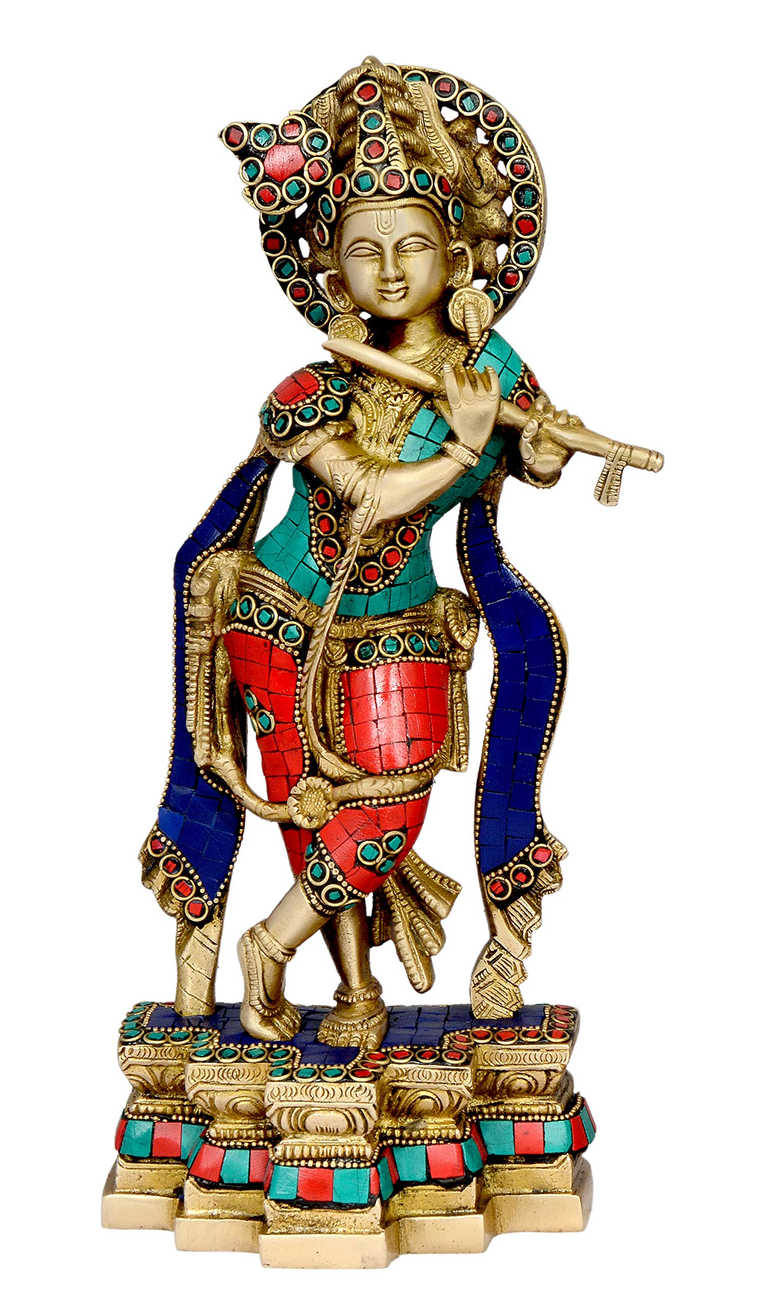 Aone India Brass Large Krishna Statue, 12.5 Inch
