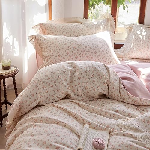 Miniatura 220 de 3 piezas de juego de funda de edredón tamaño individual XL, funda de edredón blanca con estampado floral azul, ropa de cama coquette de algodón