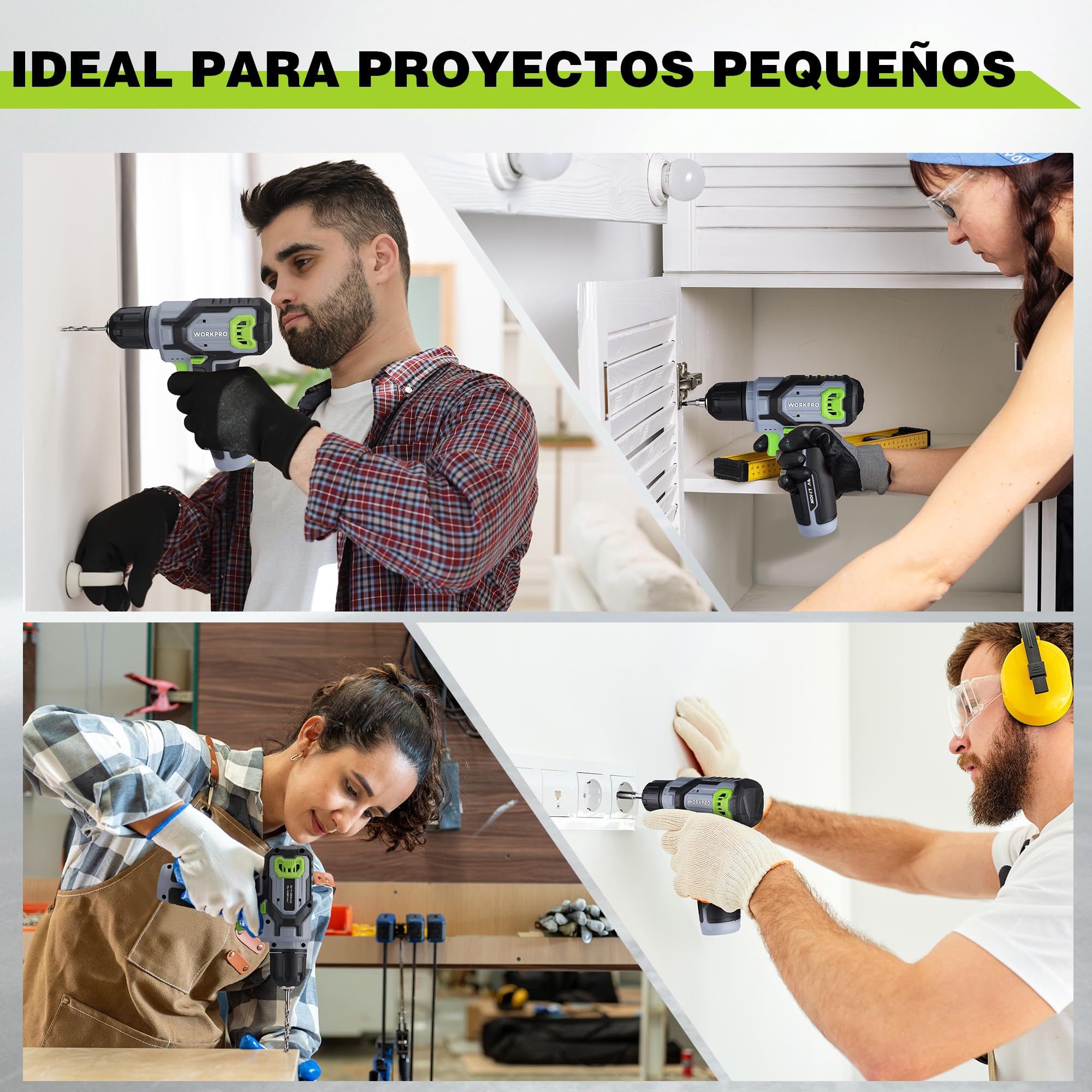 WORKPRO Atornillador Eléctrico 8V con 53 Accesorios | Destornillador Recargable con Velocidad Variable, Luz LED y Estuche para Montaje y Reparación