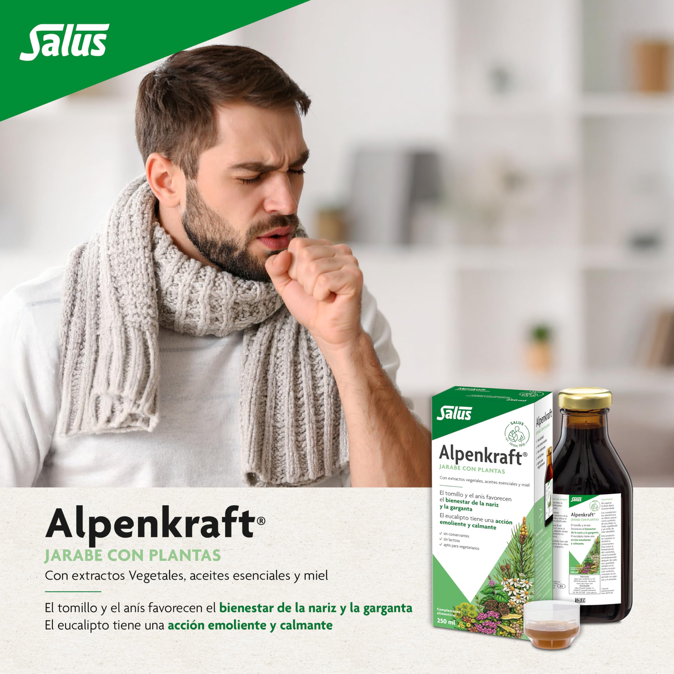 Salus Alpenkraft - Sirop Naturel Bronches et Toux - Soulage la Gorge et les Bronches - En Cas de Toux, Rhumes - 250 ml