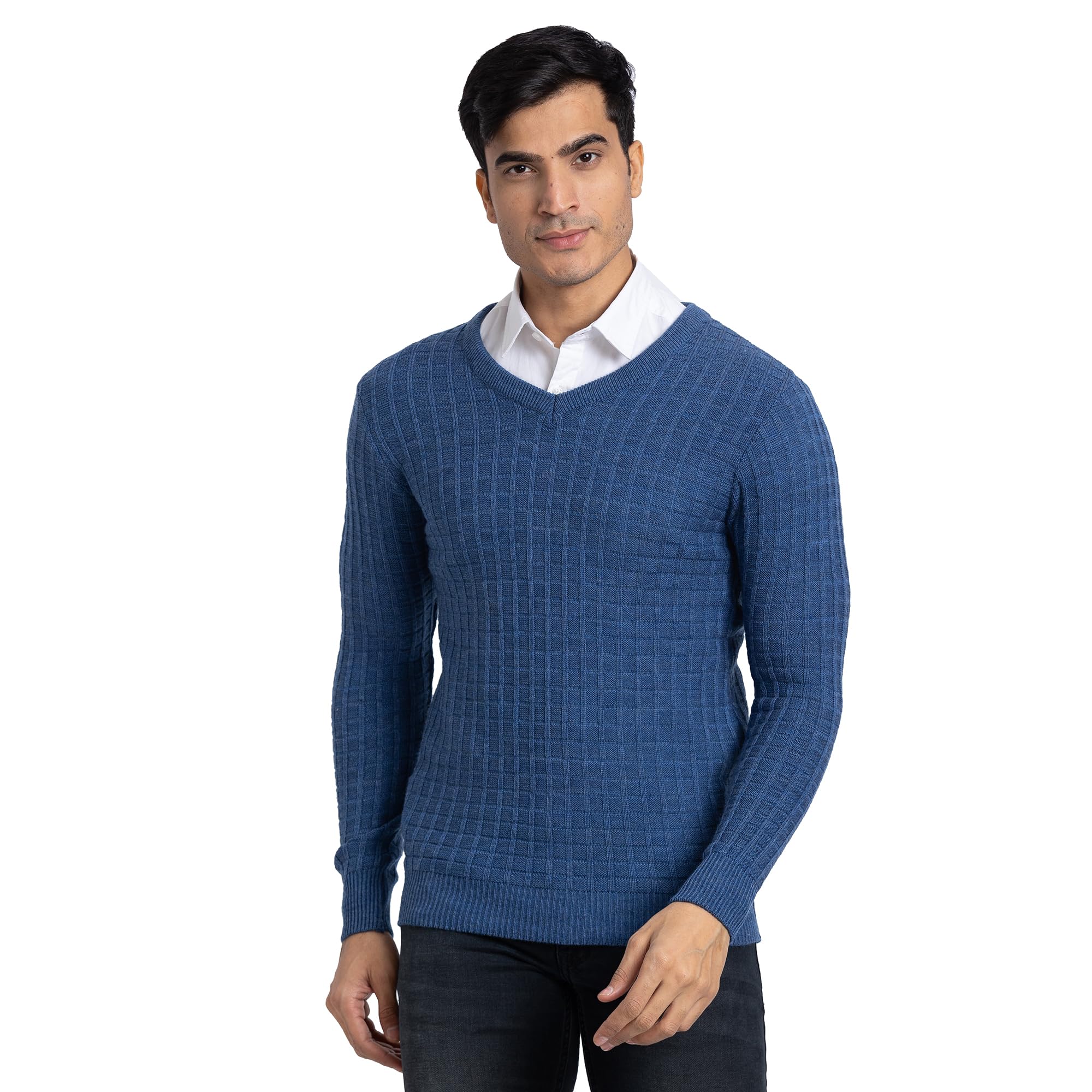 parx Men Regular Fit Structure Pattern Pure Acrylic Full Sleeve V Neck Casual Sweater-picture-40
