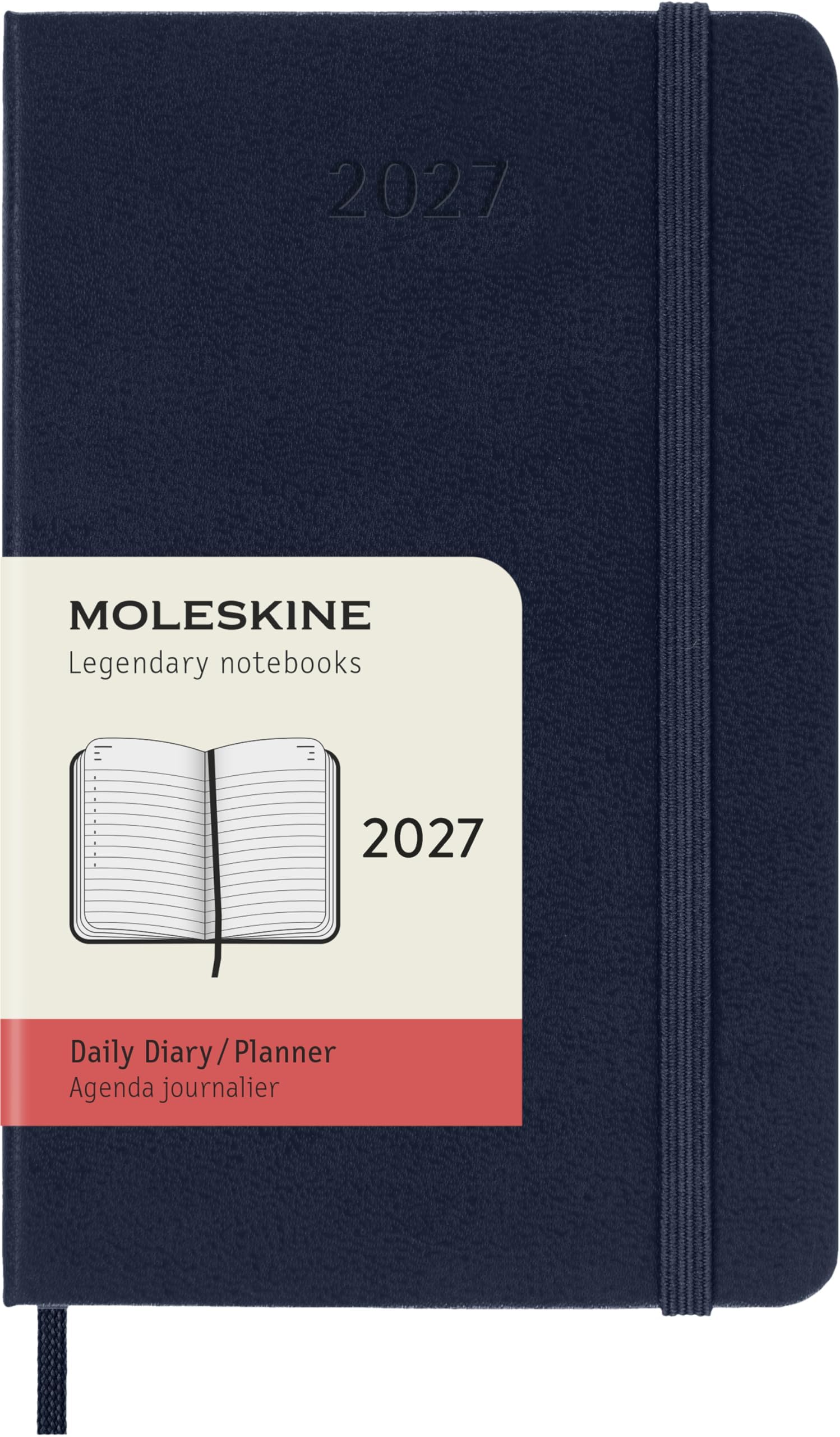 Moleskine Daily Planner 2027, Hard Cover 12 Month Diary with Elastic Closure, Pocket Size 9x14 Cm, Sapphire Blue