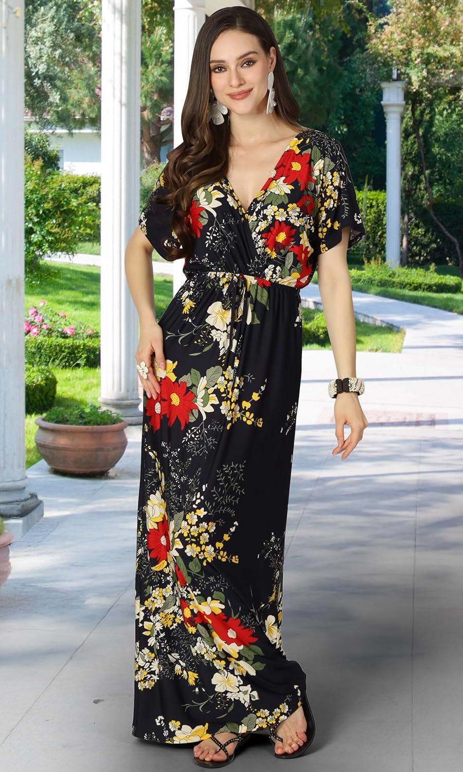 KOH KOH Womens Long Summer Floral Evening Sexy Kaftan Evening Gown Maxi Dress - Image 3