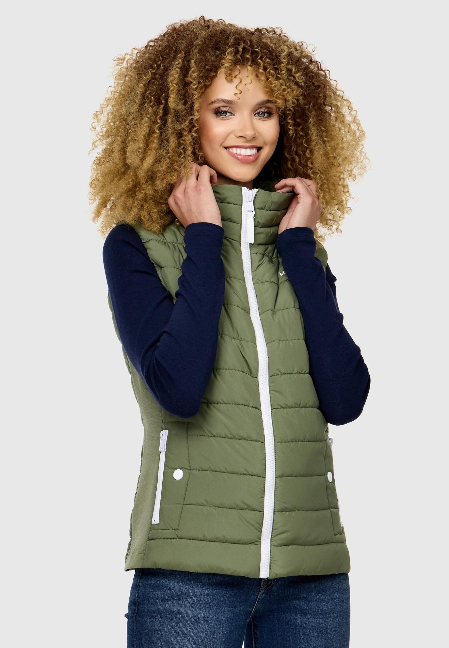 MARIKOO leicht gefütterte Damen Steppweste Übergangsjacke mit elastischen Rippbündchen an der Seite und hohem Kragen Reimii XS-3XL