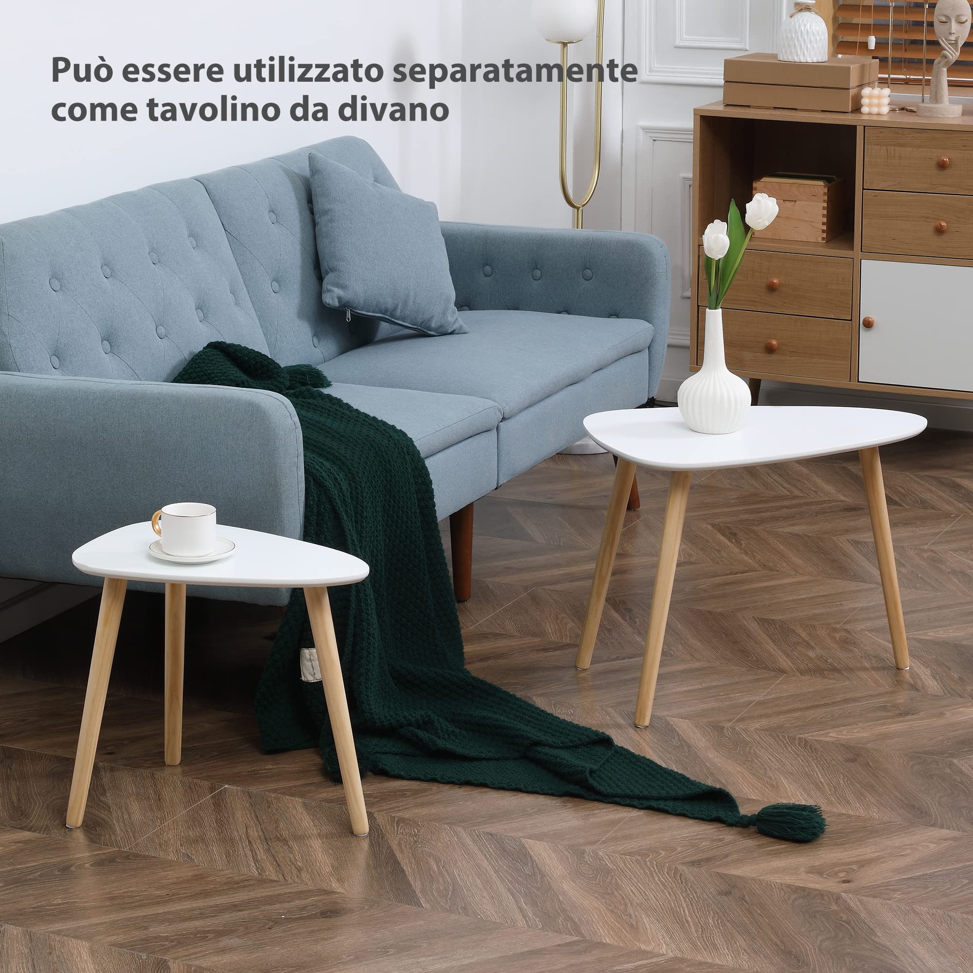 HOMCOM Set 2 Tavolini da Salotto Impilabili Stile Nordico, Tavoli Bassi da Caffè con Gambe in Legno per Soggiorno e Camera, Bianco