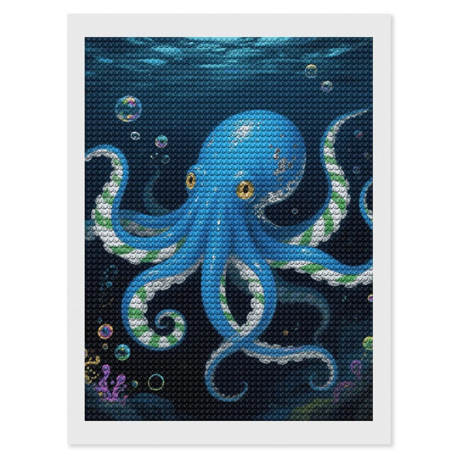 FodPand Blue Octopus 5D Diamond Painting Kits for Adults Beginners Full Drill Round Diamond Dots Pictures Gem Art Supplies for Home Wall Room Decoration DIY Craft Set Gift 12x16