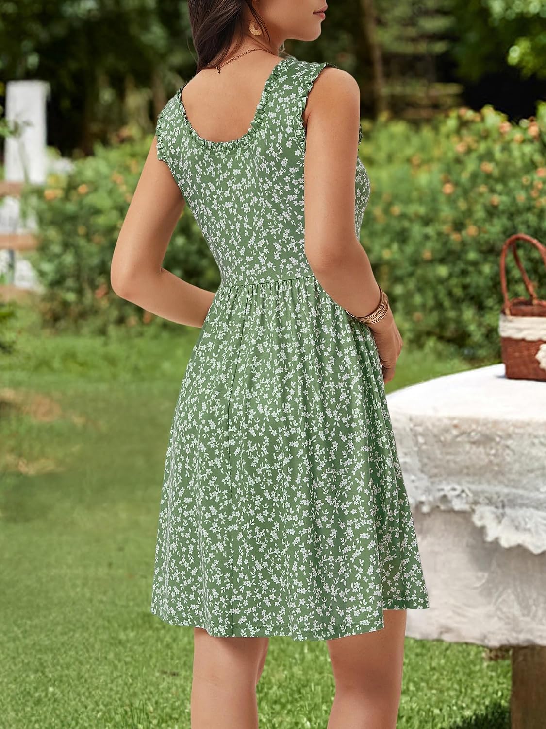 Loemes Teen Petite Womens Summer Floral Crew Neck Mini Dresses with Pockets Cute Milkmaid Sundress 2026