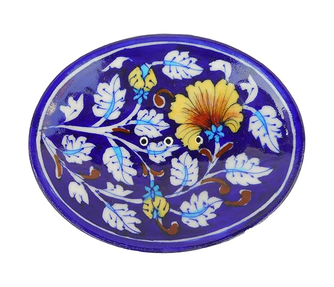 Indian Blue Art Pottery Ceramic Soap Dish (12.5 cm x 10 cm x 3 cm, Sky