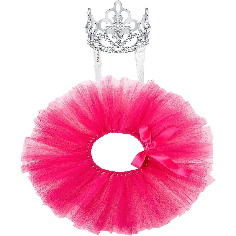 Conjunto de fantasia para cães com tiara de strass e vestido tutu de tule Hillban, tamanho Grande (Large), Rose Red, 2 peças