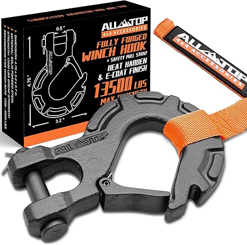 ALL-TOP Gancho de cabrestante de acero forjado, 516in 6Ton 13500Lbs, Gancho extremo para cuerdas de cabrestante, Acero forjado y acabado