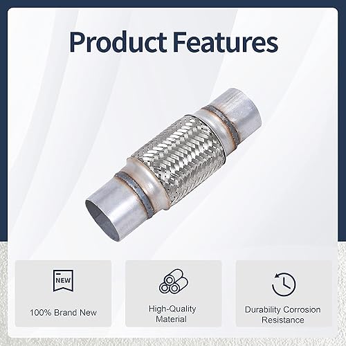 Miniatura 7 de FGJQEFG Tubo flexible de escape trenzado de acero inoxidable de 2.5 pulgadas x 6 pulgadas con extremos de 10 pulgadas de largo y resistente