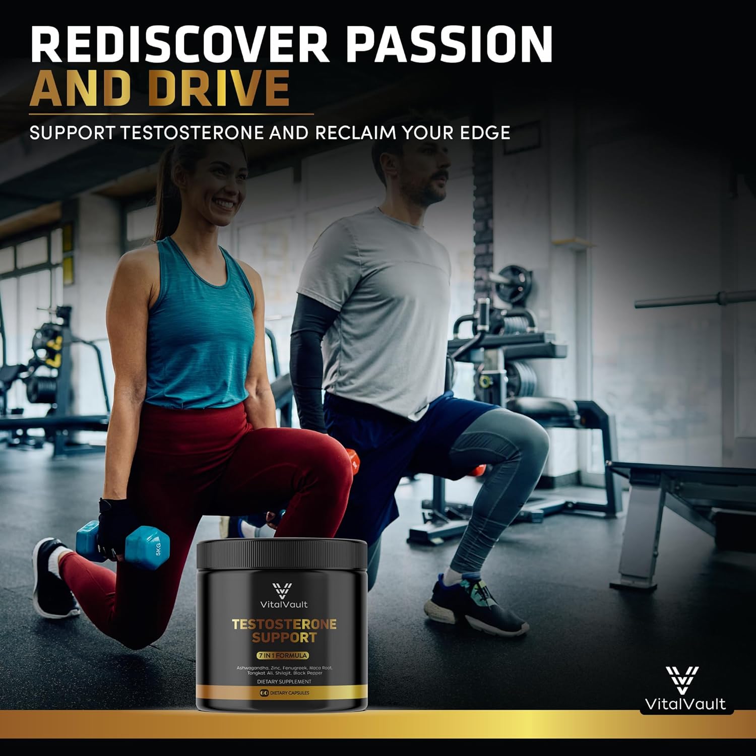 7-in-1 Testosterone Booster for Men - Natural Supplement with Ashwaganda, Shilajit, Fenugreek, Maca Root, Tongkat Ali, Black Pepper & Zinc - 1 Month Supply (60 caps) - Image 7