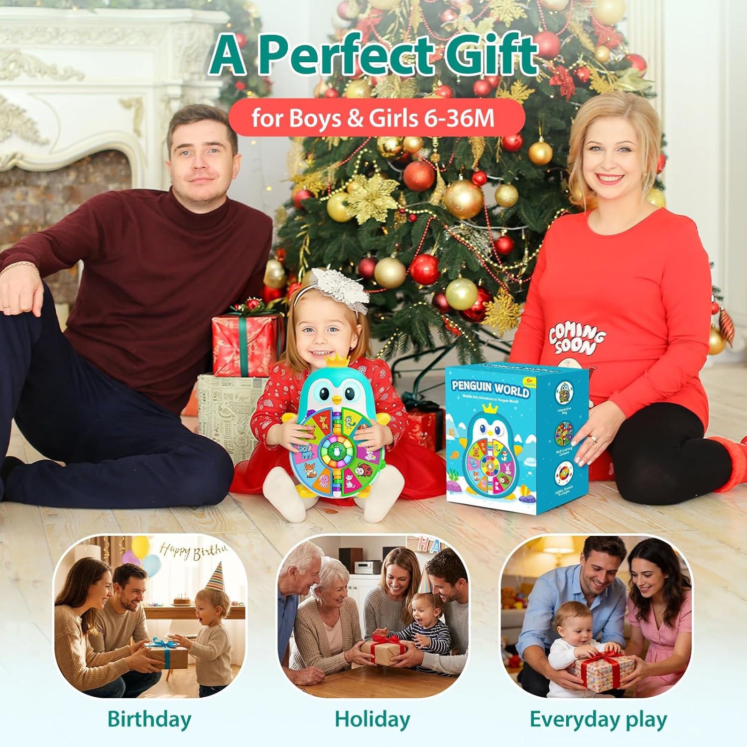 Toys for 1 Year Old Boy, Musical Penguin Learning Toy for Toddlers 1-3, Interactive Educational Toy with Lights & Sounds, First Birthday Gifts for 1 2 Year Old Boys Girls, Baby Toys 12-18 Months