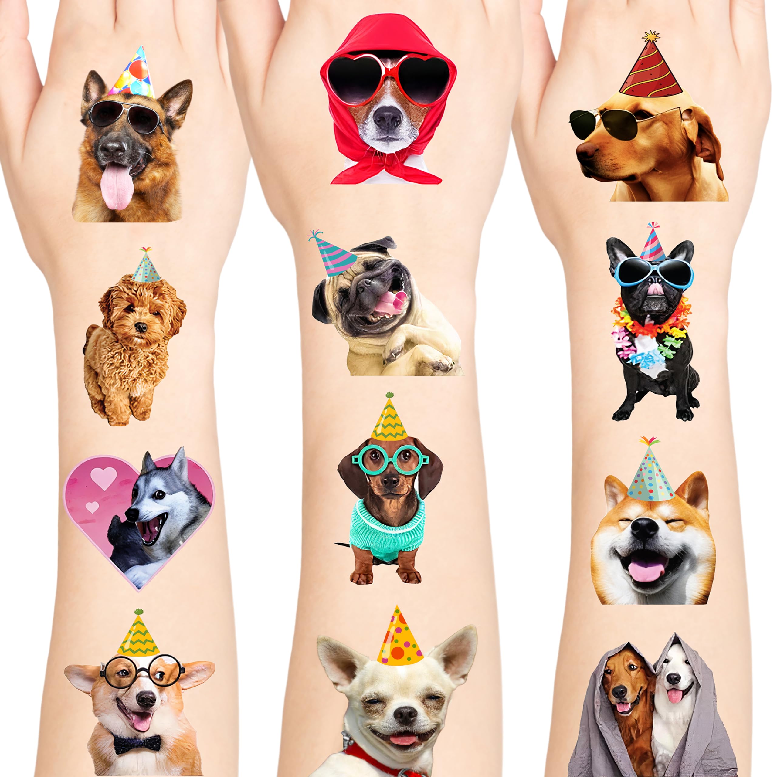 96PCS Dog Individually Wrapped Tattoos, Dog Temporary Tattoos, Animal Stickers Waterproof, Birthday Decorations Party Supplies, Party Favors, School Rewards Gifts Ideas for Girls Boys