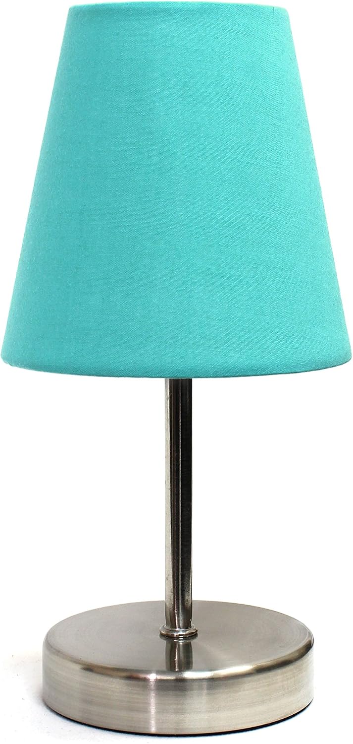 Simple Designs LT2013-BLU Sand Nickel Mini Basic Table Lamp with Fabric Shade, Blue