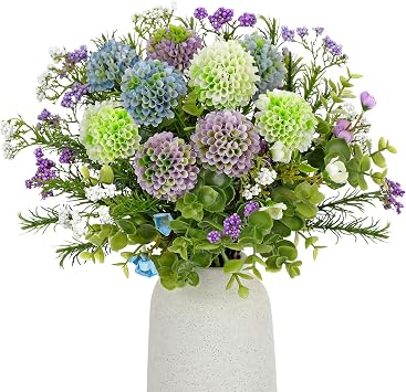 UV Resistant Artificial Flowers for Outdoors & Indoors 3 Bouquets, 12.9" UV Rated Faux Mums Chrysanthemum Plastic Flowers for Decoration, Fake Floral Arrangements for Home, Planter, Patio, Porch Decor