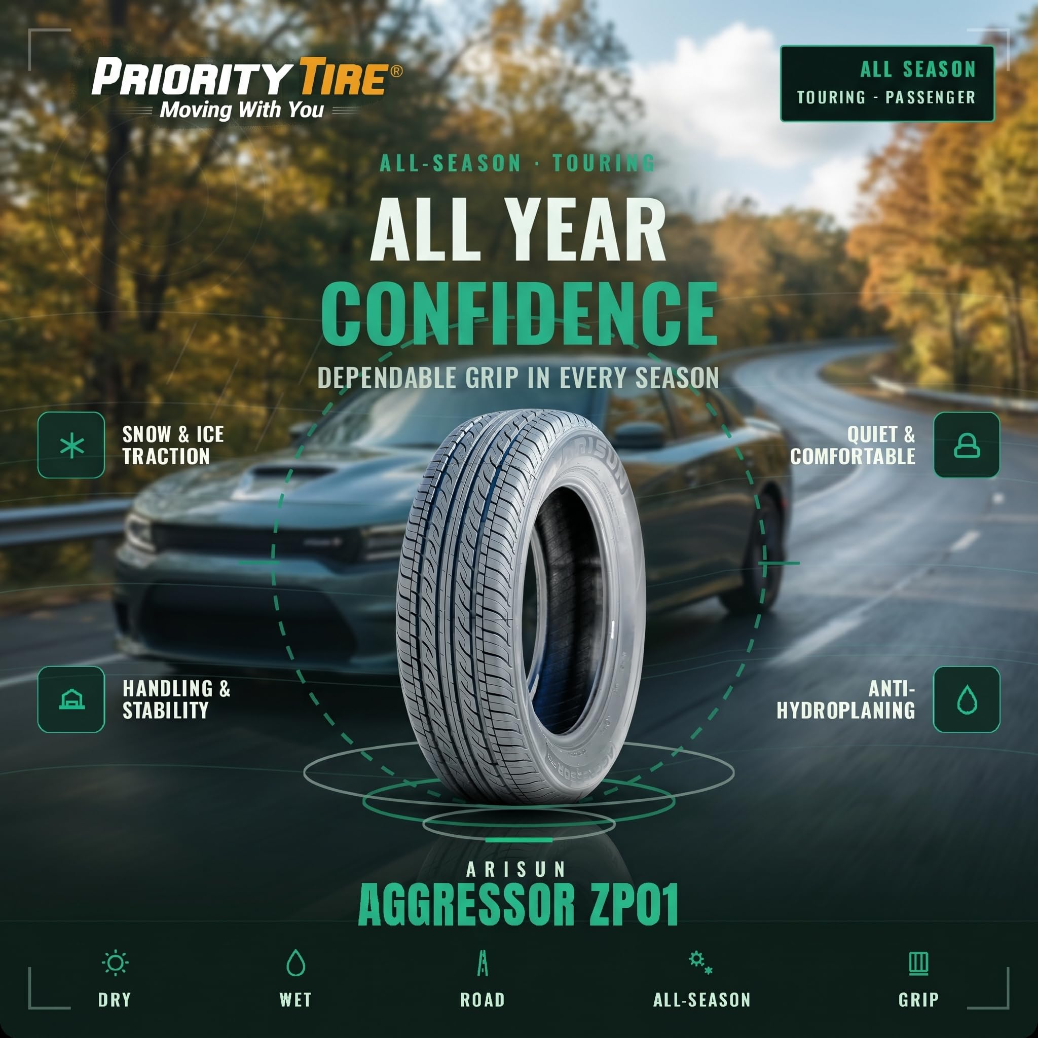 Amazon.com: Arisun Aggressor ZP01 225/60R16 98H SL All Season