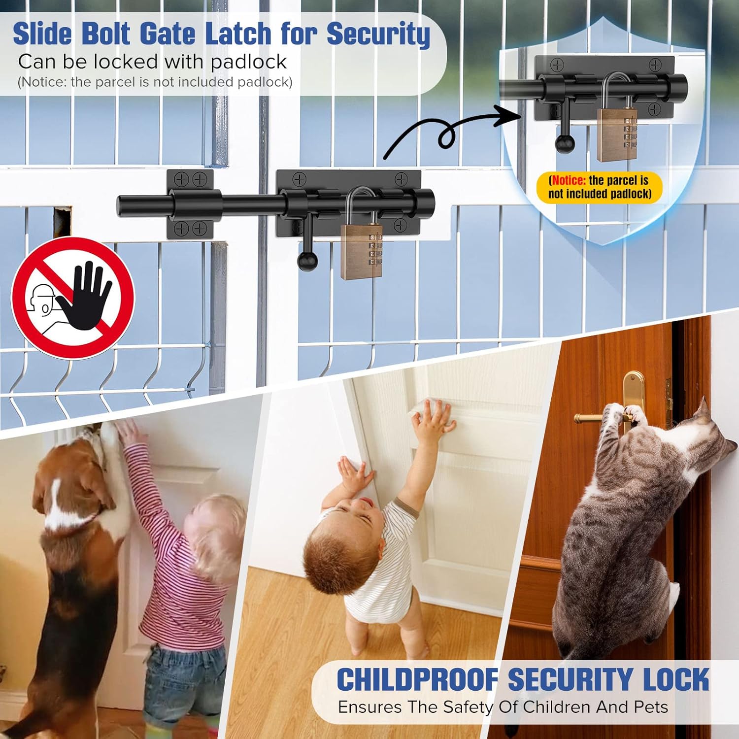 Barrel Bolt Latch, Sliding Bolt Gate Lock Door Latches Hardware, 7.8 Inch Heavy Duty Solid 304 Stainless Stee Door Lock for Fence/Wooden/Barn Door/Yard Door/Interior Door Latch (2 Pack Black)