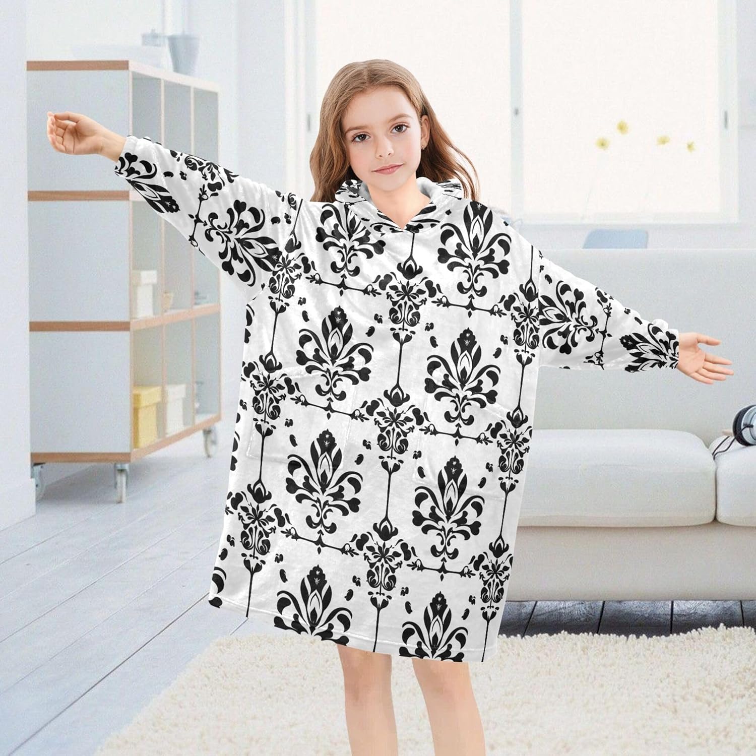 Black Brazilian Carnival Kids Wearable Blanket Hoodie with Pocket and Sleeves for Toddlers, Cute Hoodies Girls Boys