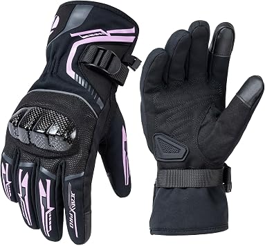 MOTOCENTRIC Motorcycle Gloves for Winter Warm Women,Windproof Waterproof Cold Weather Motocross Gloves,Touchscreen with Carbon Fiber Knuckle ATV BMX Moto Glove for Lady Pink