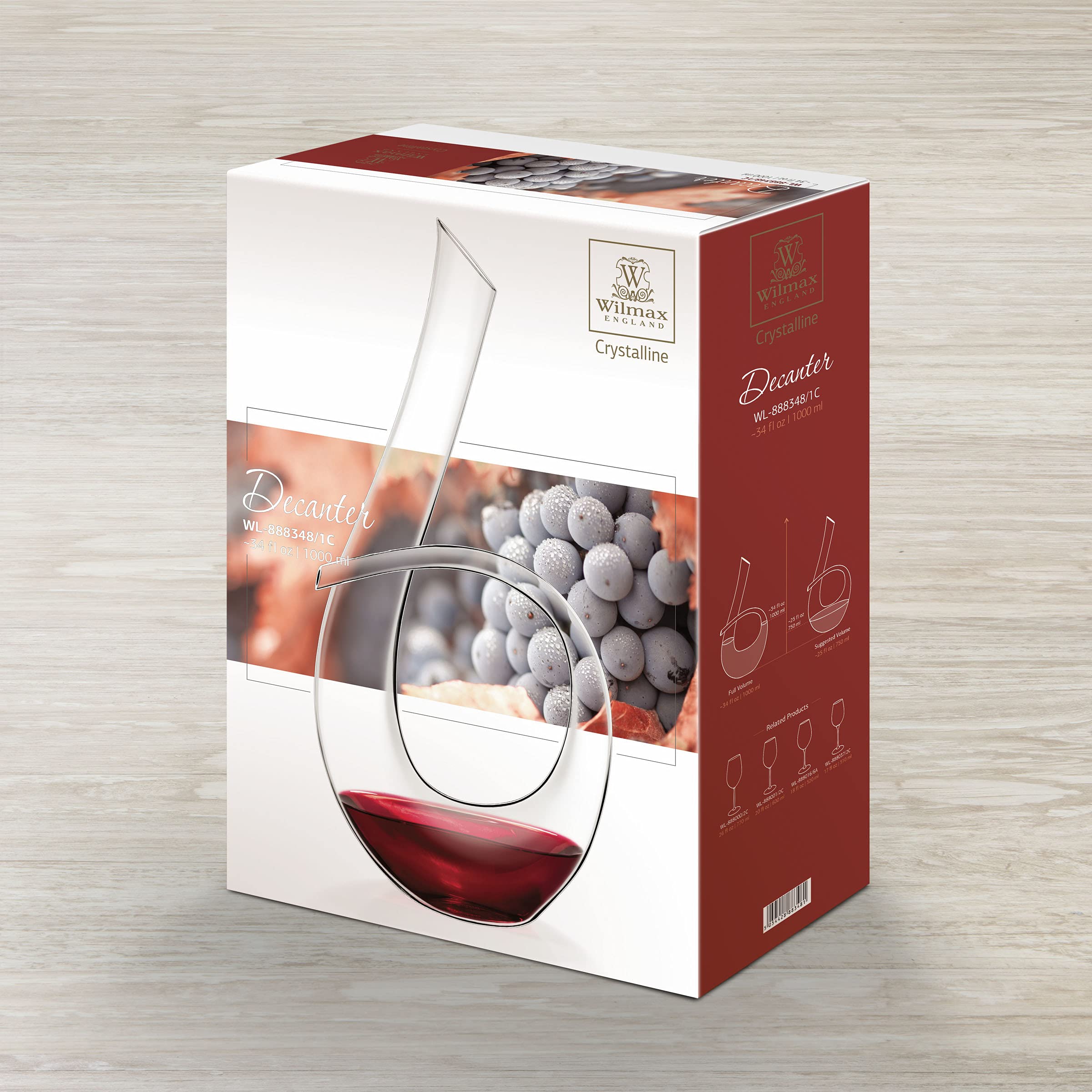 Wilmax Rotwein-Dekanter | 1000 ml | Wein-Karaffe aus Glas | Wein-dekantierer | Weinkaraffe | Dekantierkaraffe | Weindekantierer | Glaskaraffe | Weißweingläser |