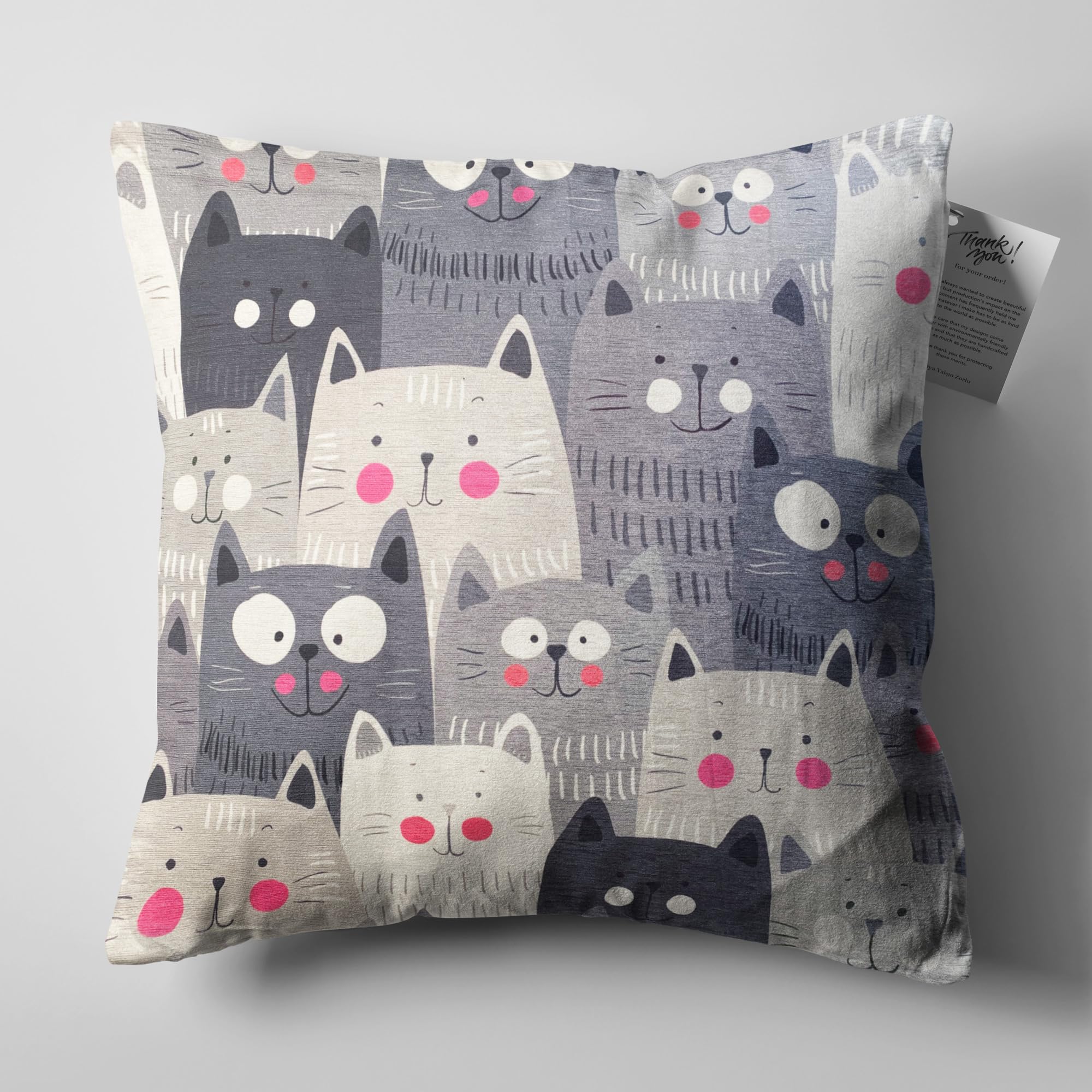 OyzShop Cute Grey Cats Cushion Cover, Double Sided Printing Pillow Cover on the Soft Chenille Fabric with Multi Size Options, OEKO-TEX 55x55cm (22x22 Inches)