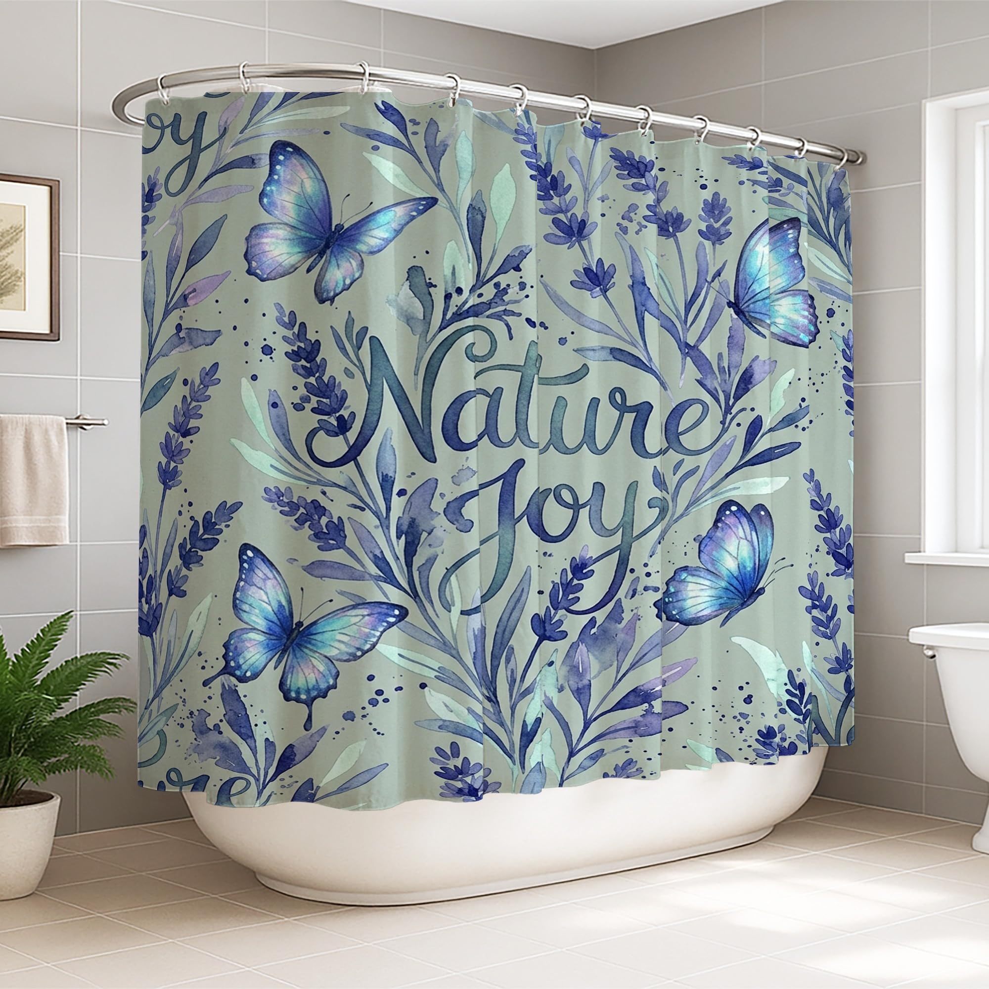 Rideau de douche extra large 274x183 cm lavande et papillon bleu en tissu