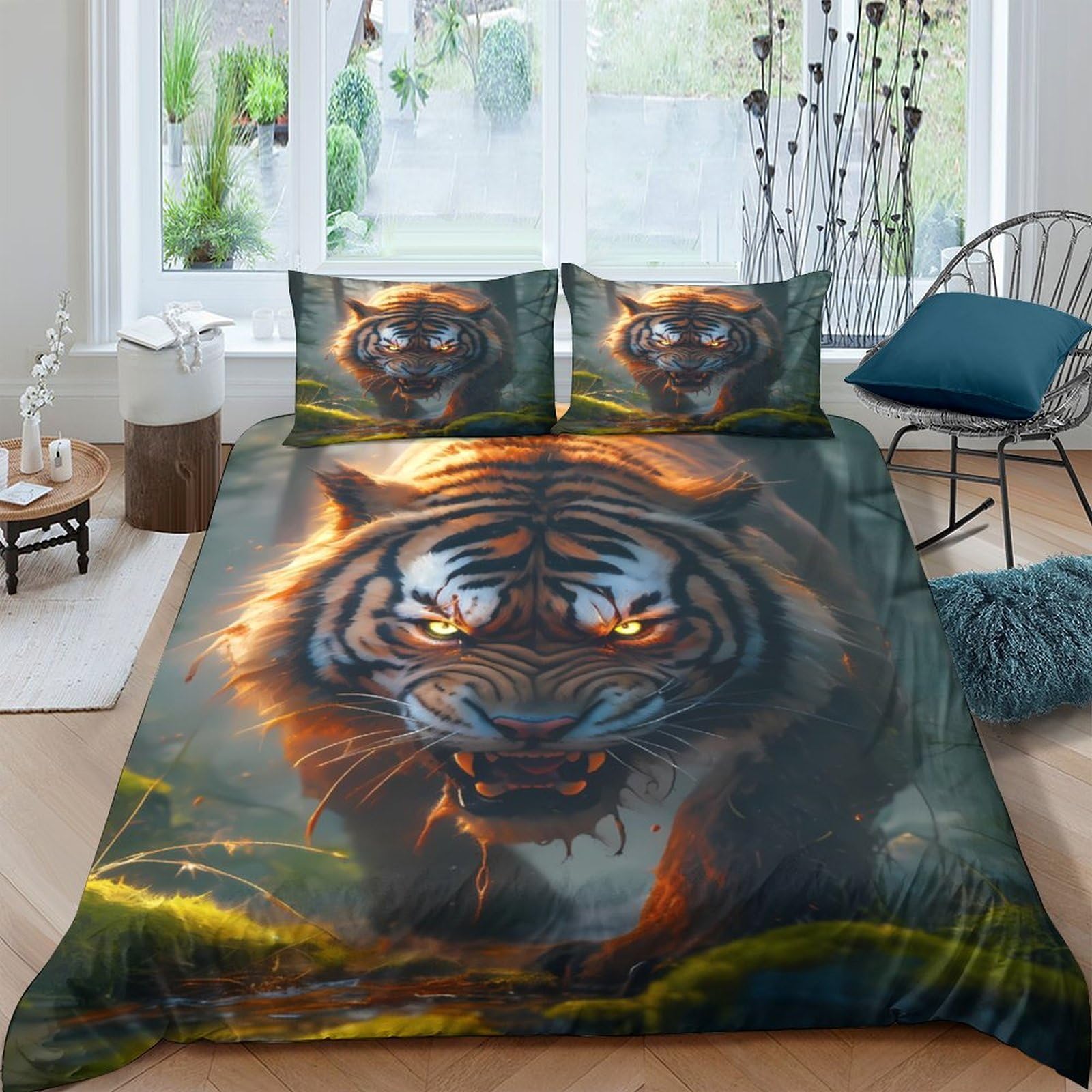 Ctjqhvkz Style-8 3D Printed Fierce Tiger Fitted Sheet Microfiber Soft Breathable Jungle Animal Mattress Cover For Bedroom Guest Room Decor Single（135X200cm）