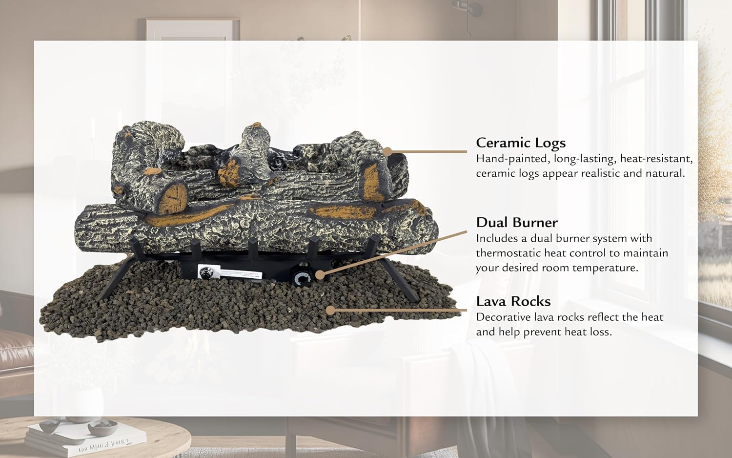 24-in Southern Oak Vent Free Gas Log Set 30,000 BTU's