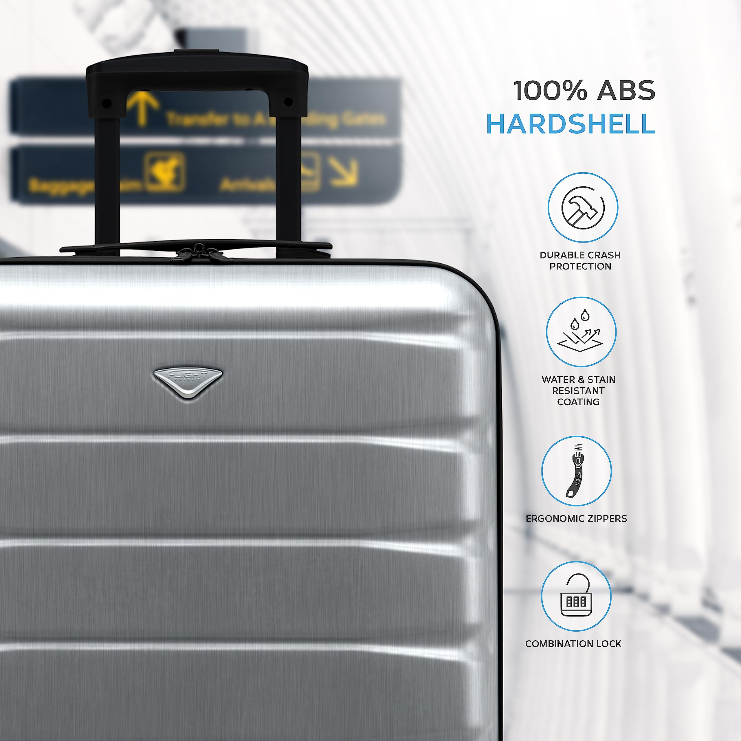 Flight Knight 56x45x25 EasyJet Cabin Bag, Jet2, British Airways Suitcase - Lightweight Small Durable 4-Wheel Cabin Case, Maximum Carry-On Size, ABS Hard Shell, 10kg Hand Luggage Bag- 56 x 45 x 25