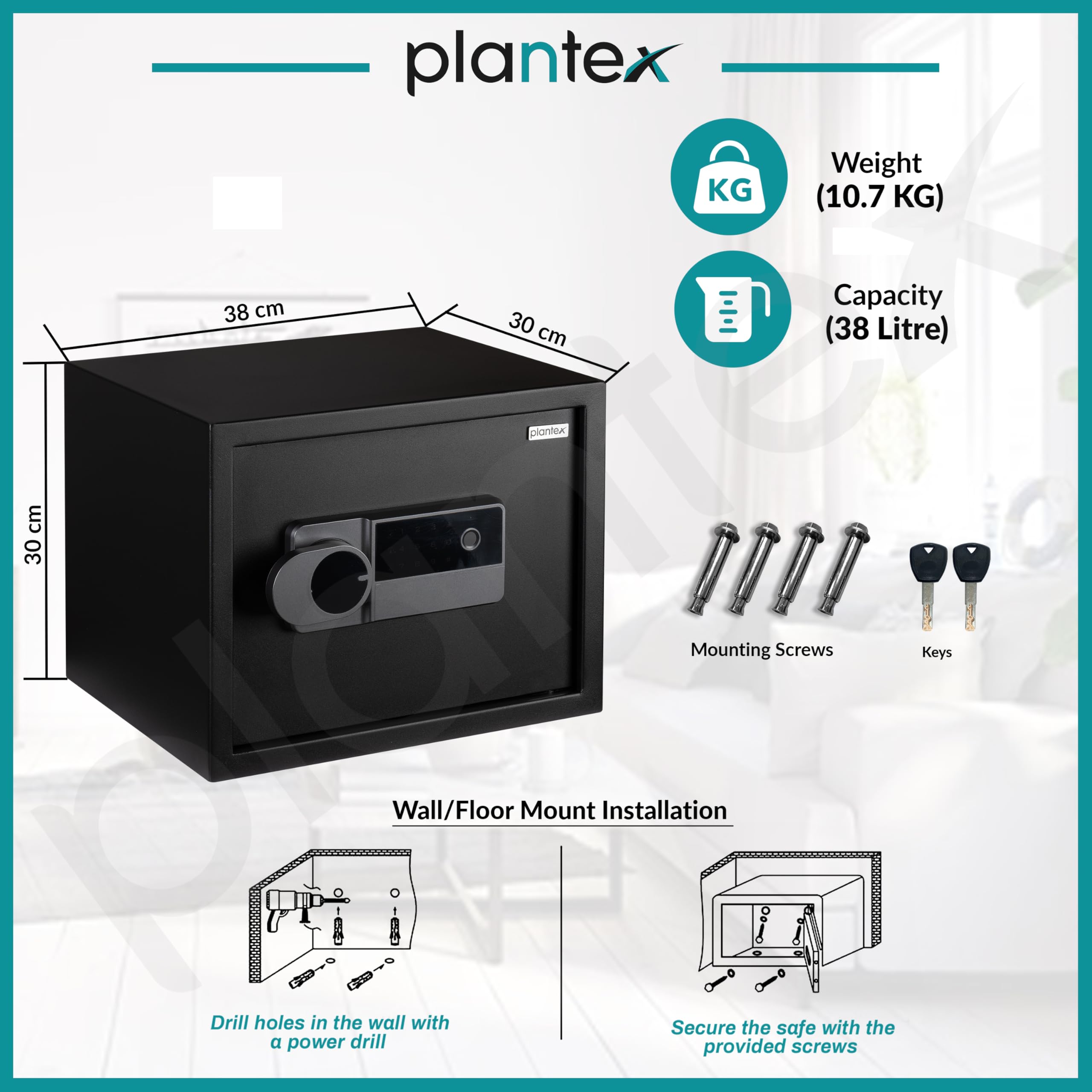 Plantex Digital Locker - Secure Home Safe with Biometric Lock -3