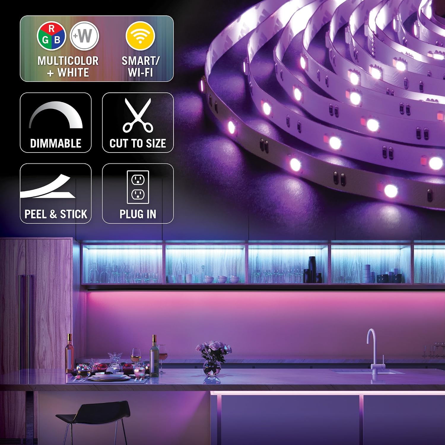 Armacost Lighting 423500 RibbonFlex Home 16ft. RGB+W Smart LED Tape Light Kit, Multi-Color and White