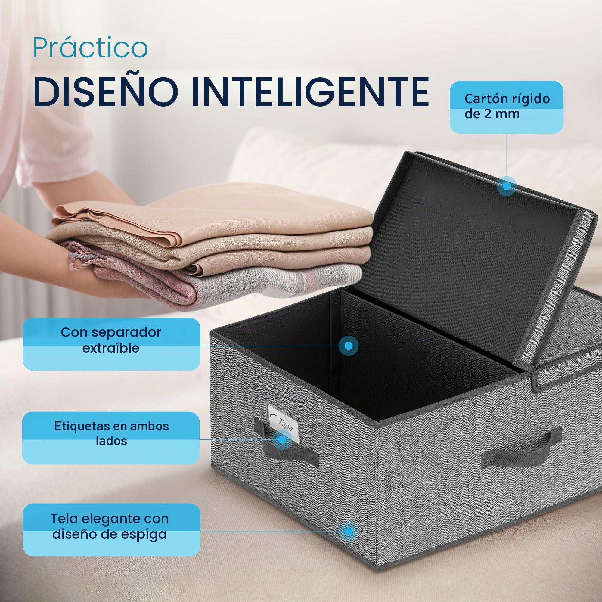 TOPP4u Gran caja de almacenamiento con tapa, 2 x – 40 x 50 x 25 cm – 50 l – caja plegable extra grande para armario y estantería – gris beige – juego de 2 piezas