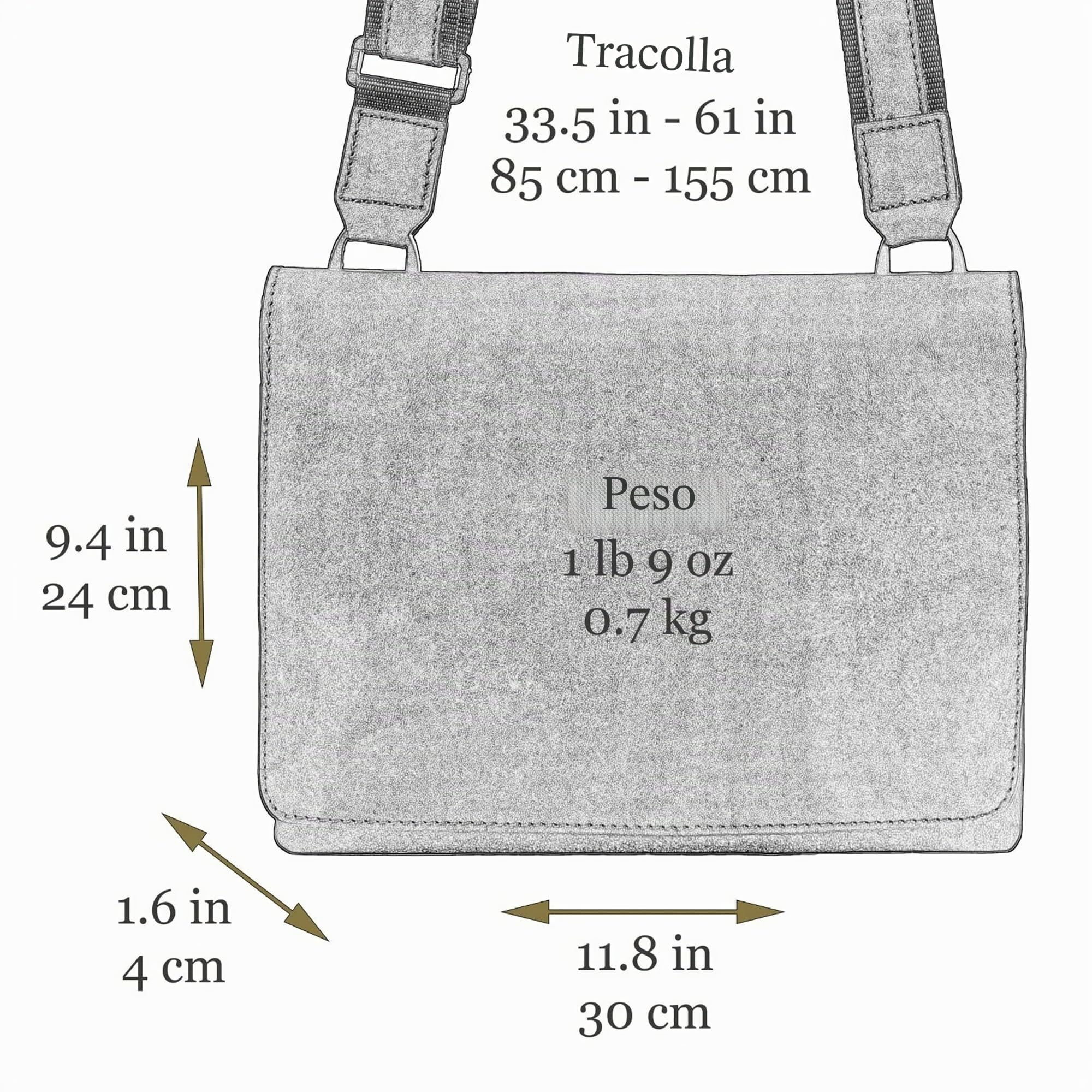 Time Resistance Borsa Messenger - Borsa a Tracolla in Pelle con Tracolla Regolabile