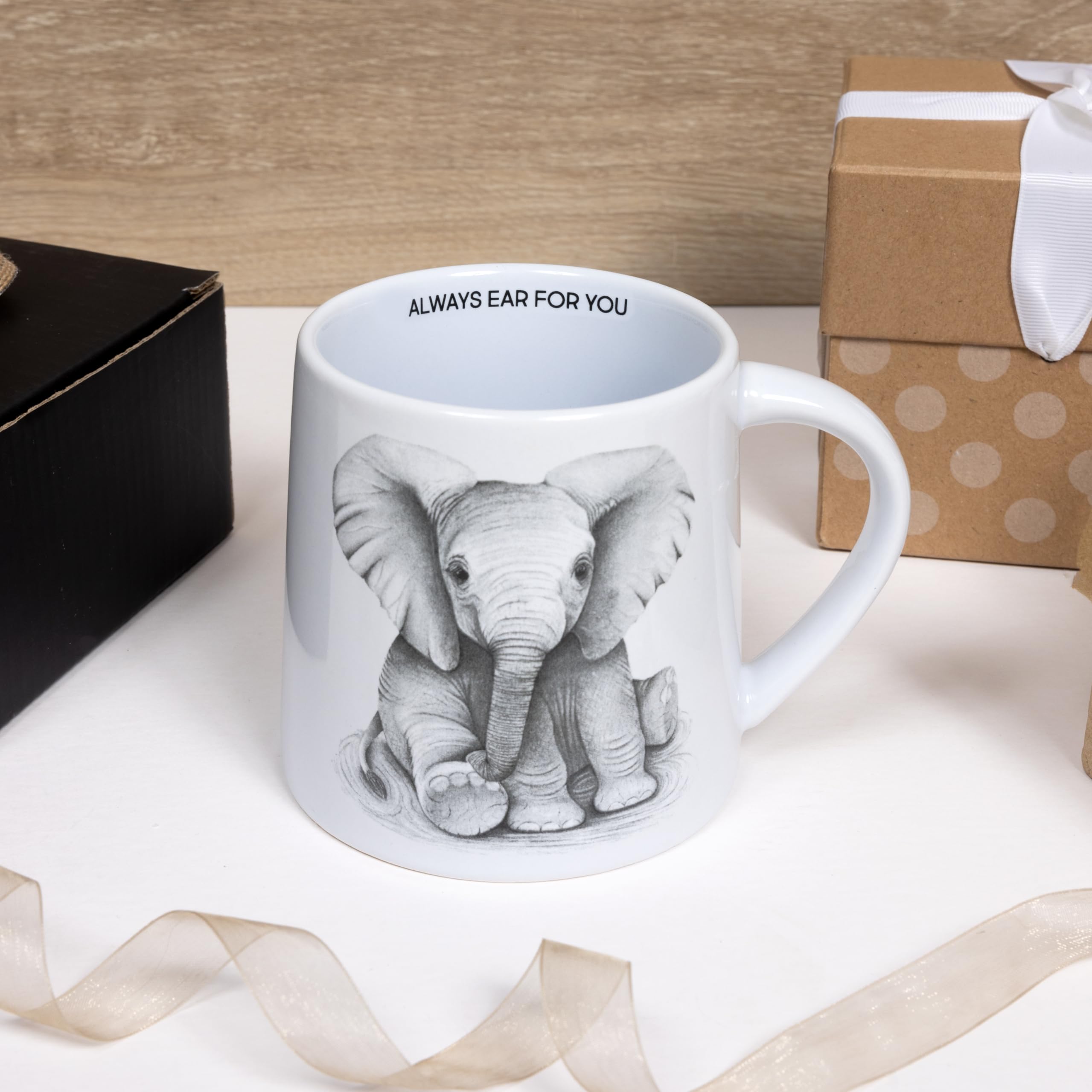 Pavilion Gift Company - Ear for You - Elefante - Taza de café de 481.9 g, taza de té, zoológico de vida salvaje