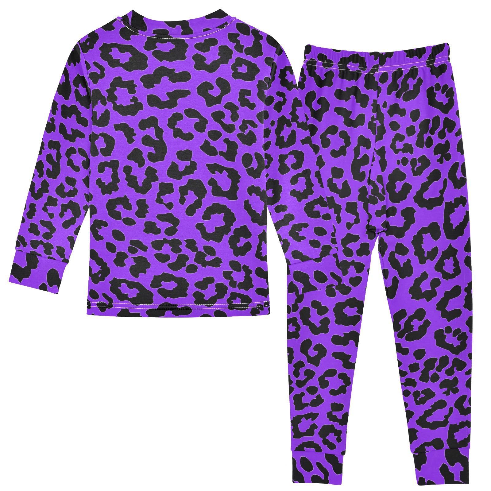 SPRIPORT Purple Leopard Soft Comfy Pajama Set Sleepwear Long Sleeve Top and Pants Cotton 2 Piece Pjs Set 4T