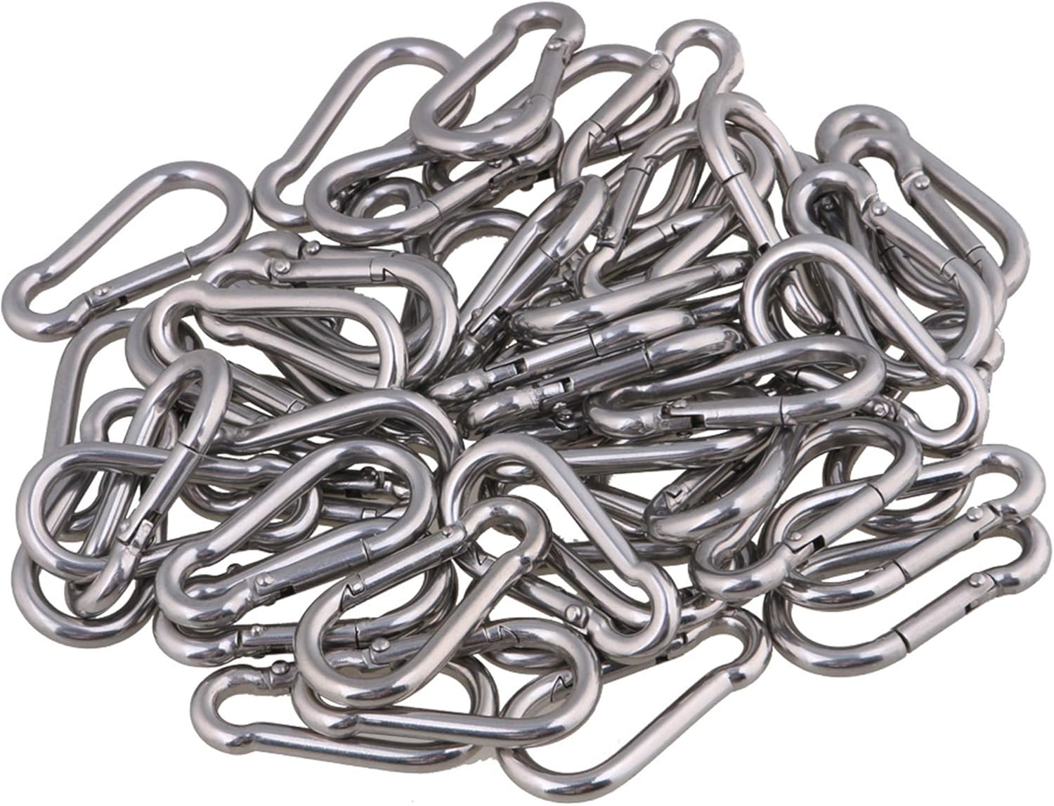 CNBTR M4 40mm 304 Stainless Steel Multifunctional Spring Snap Hook Quick Link Lock Ring Carabiner Set of 100