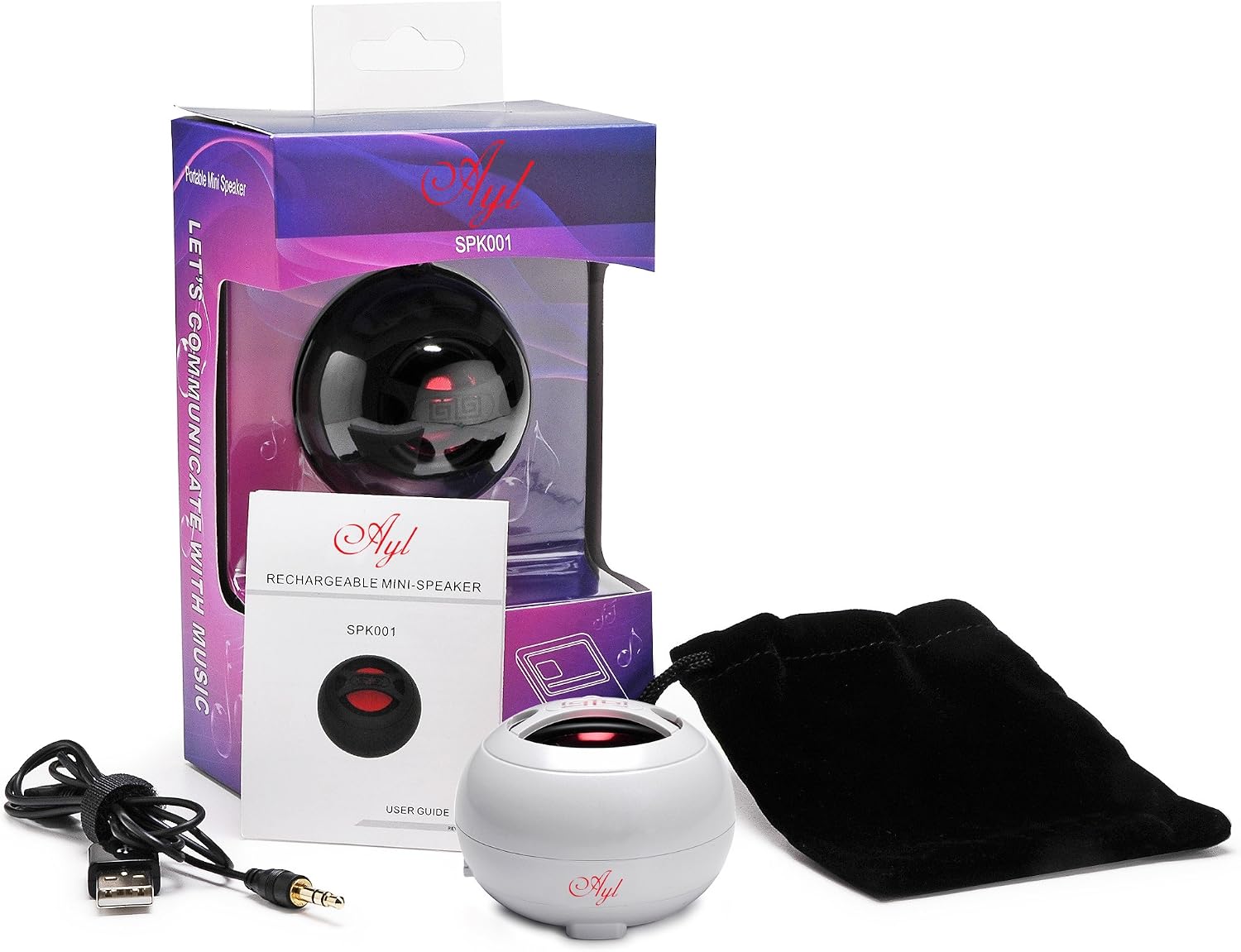 AYL Portable Mini Speaker System with Rechargeable Battery (Pearl White)