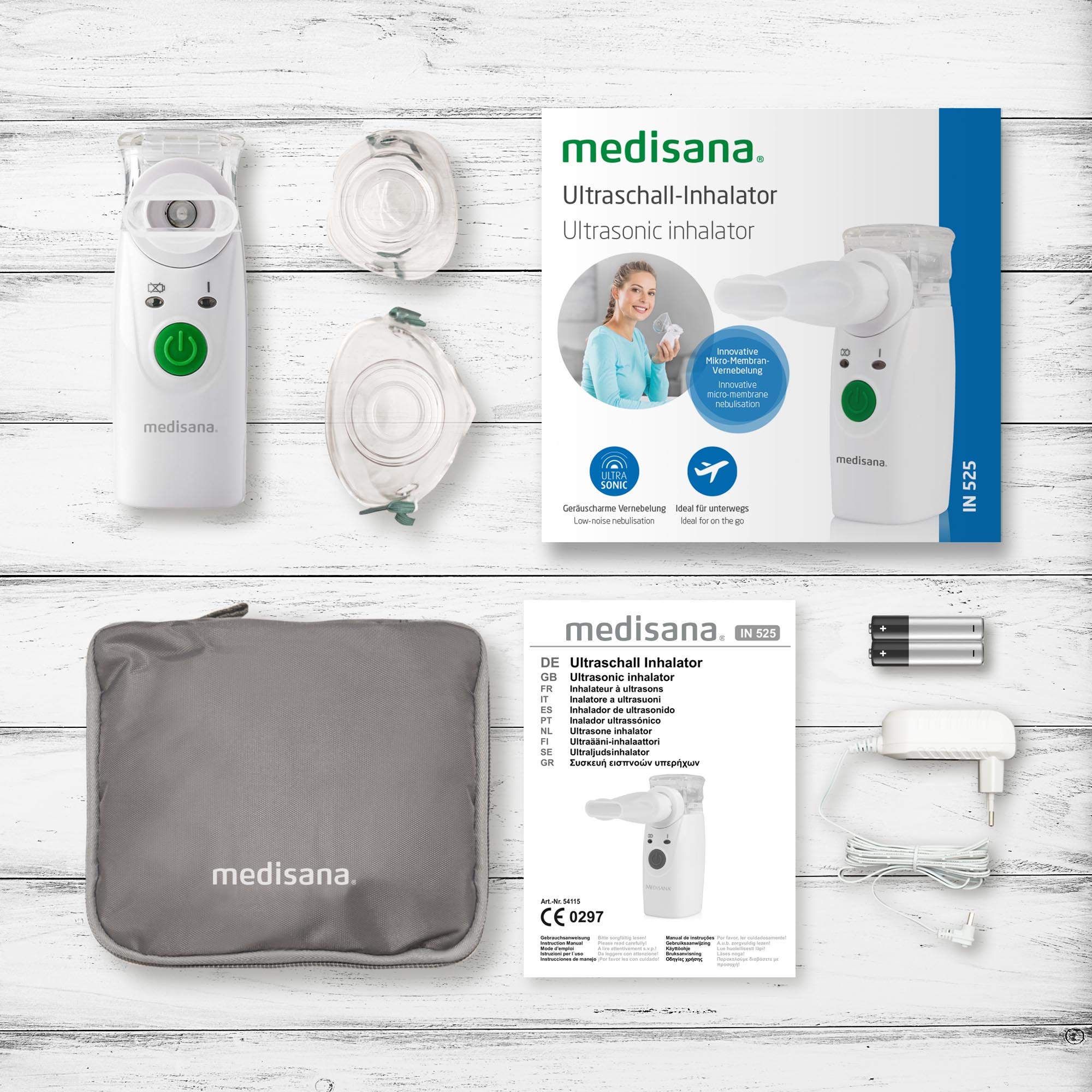 medisana IN 525 inalatore portatile per in viaggio, nebulizzatore ad ultrasuoni con boccaglio e maschera per adulti e bambini, per raffreddori o asma con accessori extra | ad ultrasuoni con boccaglio e maschera per adulti e bambini, per raffreddori o asma