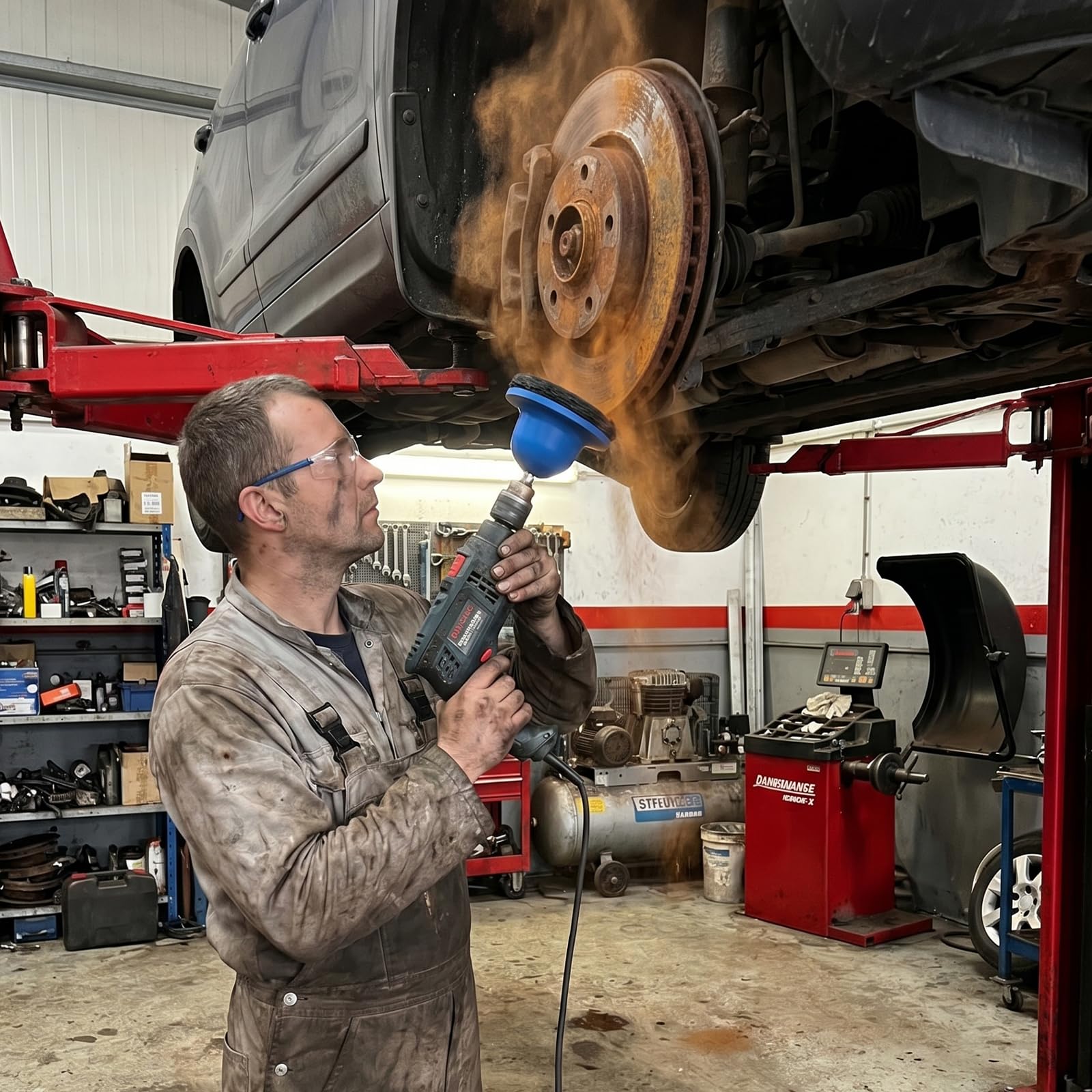 Radnabenschleifer Innen-Ø 90mm Außen-Ø 150mm für 1/2" Schlagschrauber & Akku, Topfschleifer zum Reinigen, Entrosten & Polieren von Radnabe & Kugelkopf, Ideal für Reifenwechsel an PKW, LKW, SUV