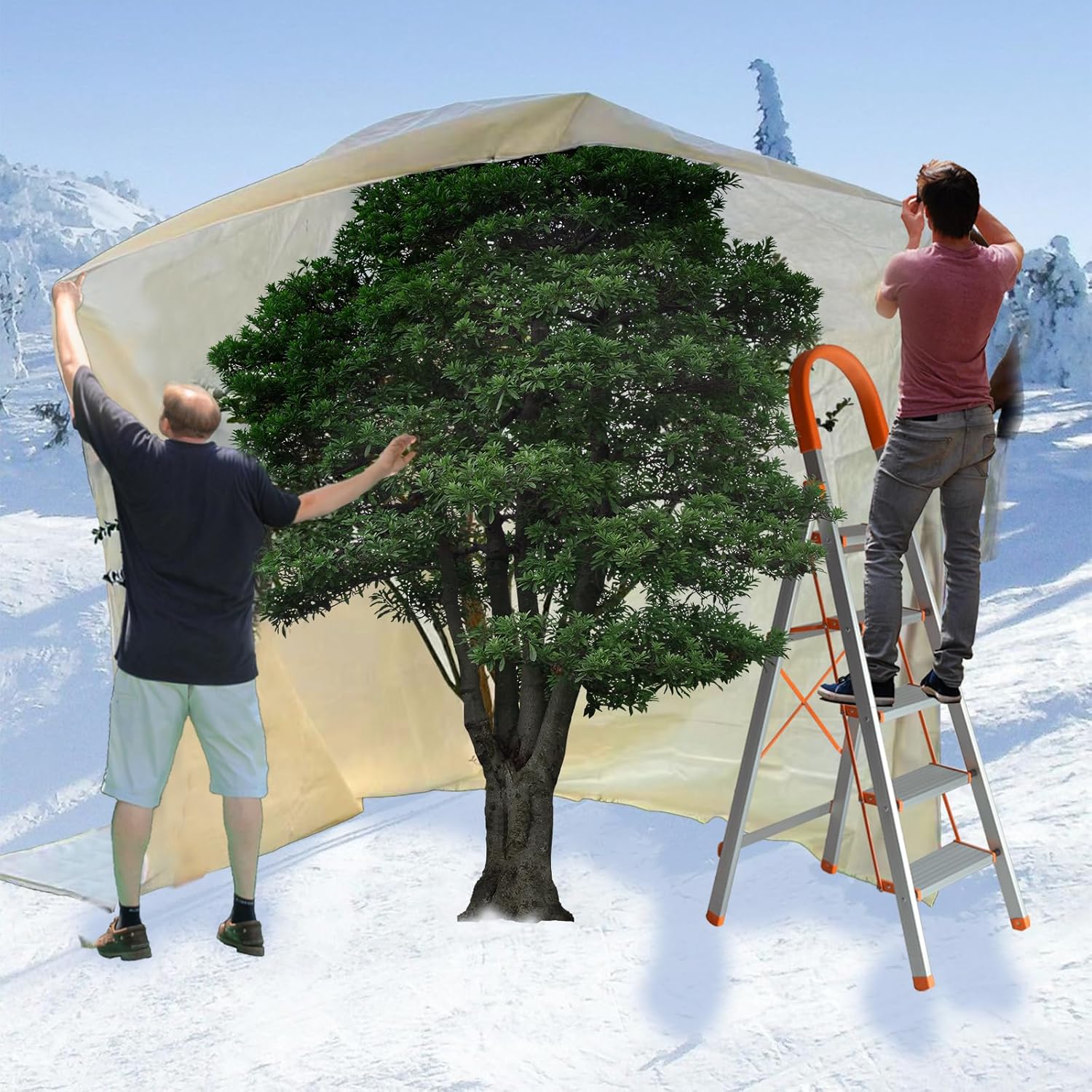 Large Plant Freeze Cover, 118''W x 157''H ? Oversized Winter Protective Fabric, Cold Weather Outdoor Plant Warming Blanket?with Zipper and Drawstring