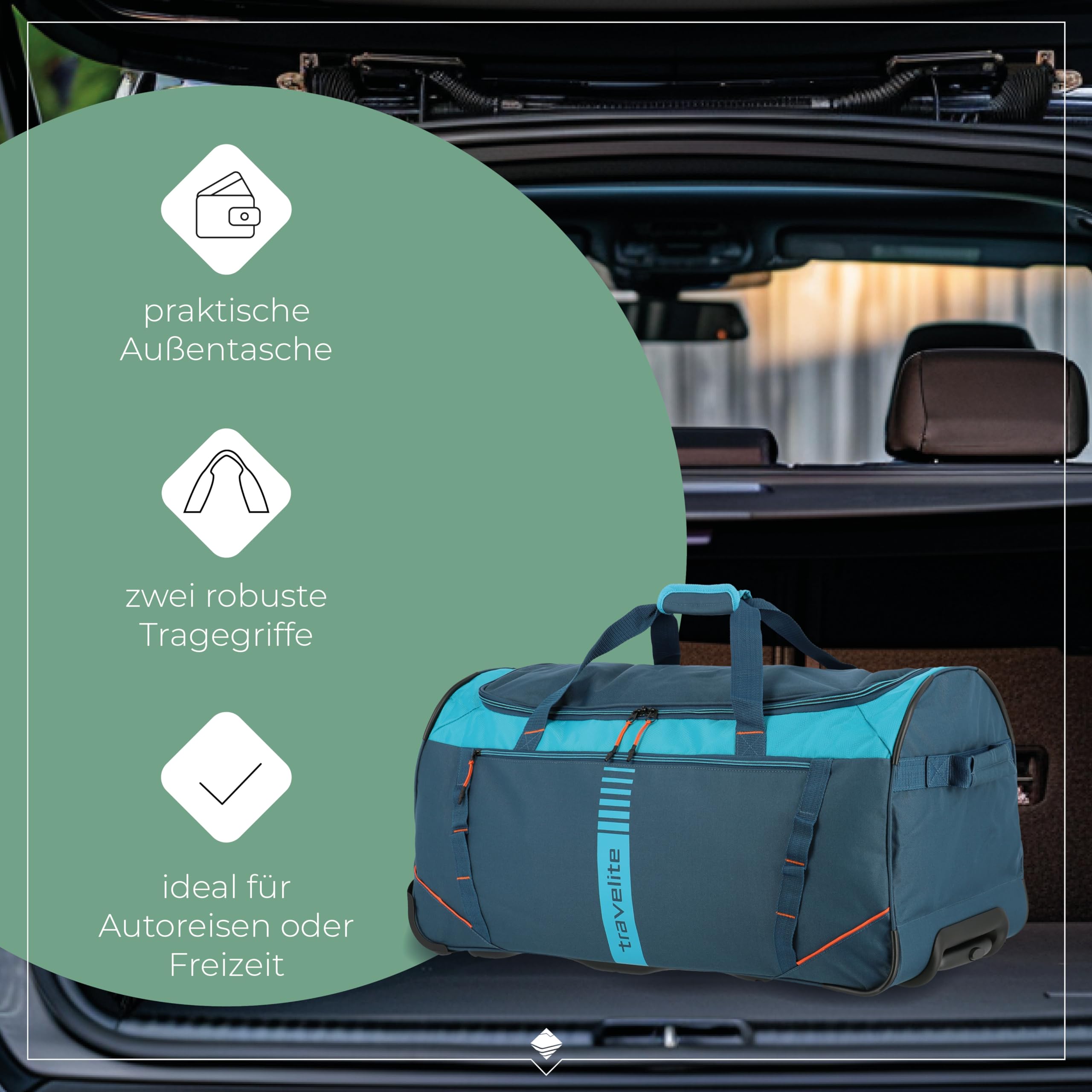 travelite Trolley Reisetasche mit Rollen, Sporttasche Basics Active, große Rolltasche im frischen Design, 71 cm, 86 Liter