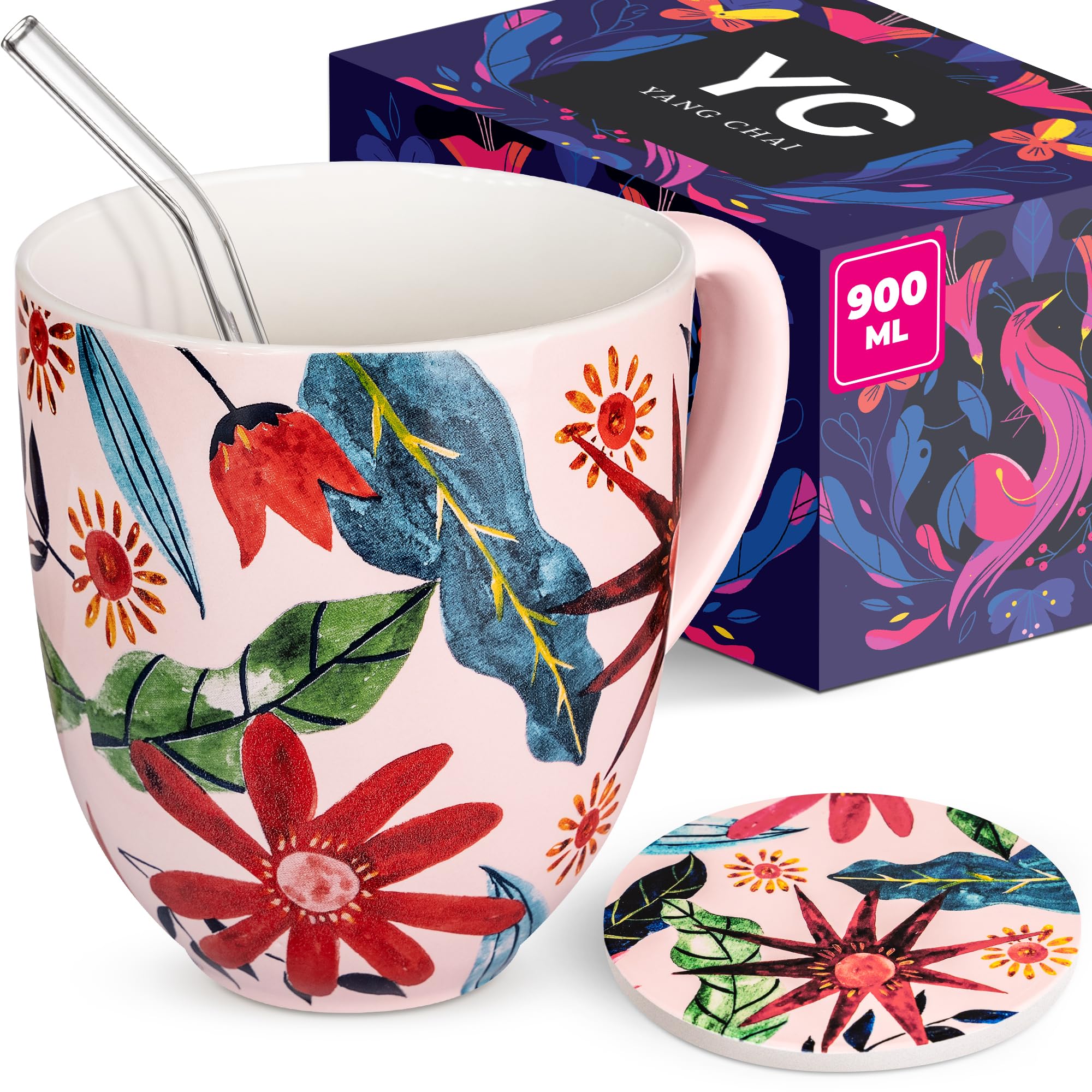 Mug XXL en Porcelaine Fine YC YANG CHAI Tasse de Qualité Supérieure 900 ml avec Coffret Cadeau
