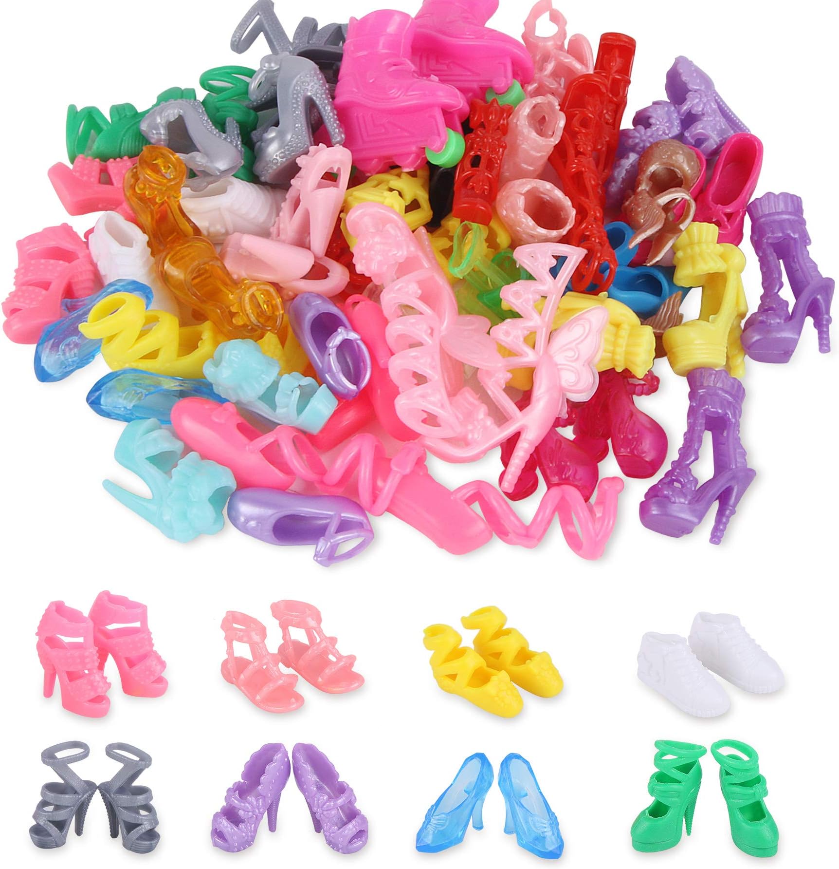 JANYUN 30 Pairs Doll Shoes Various Styles Replacement High Heel Boot Assorted Colors Shoes Set Bulk for 12" Dolls Closet