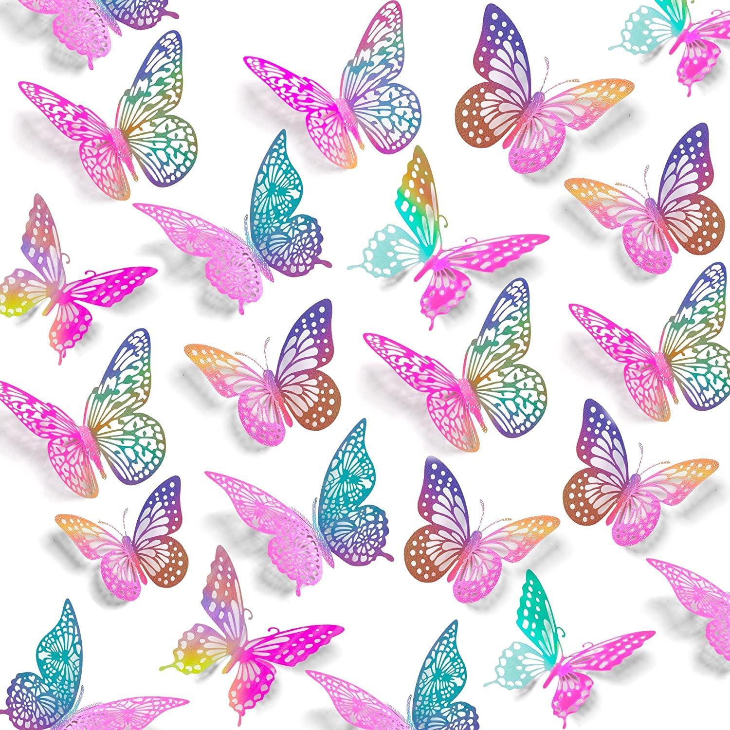3D Butterfly Wall Stickers, 48 Pcs 4 Styles 3 Sizes, Removable Metallic Wall Sticker Room Mural Decals Decoration for Kids Bedroom Nursery Classroom Party Wedding Decor DIY Gift (Laser Purple)