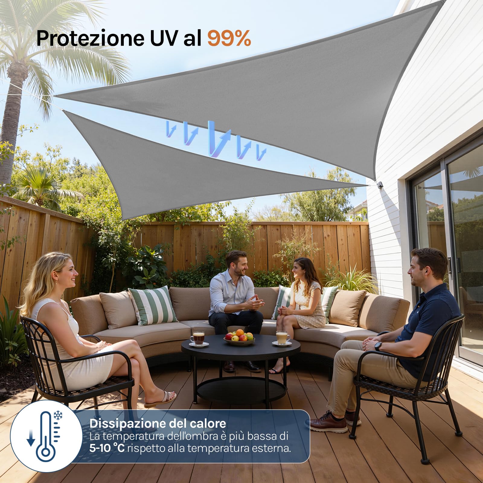 WOLTU Vela ombreggiante 5x7x7m HDPE 180 g/m² Traspirante Tenda a Vela Parasole Triangolare Anti UV Grigio