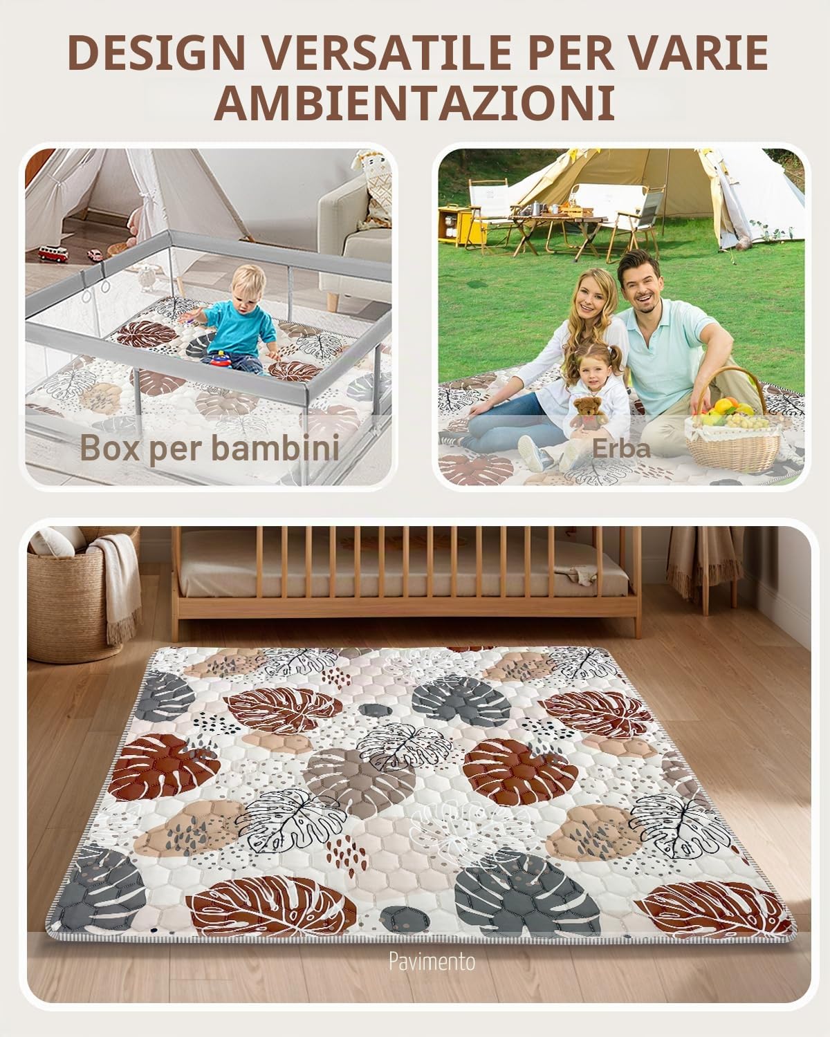 Tappeto Gioco Bambini,Addensare Tappeto Gioco Neonato 180x150cm,Lavabile in Lavatrice,Antiscivolo,Pieghevole Tappeto Neonato Gattonamento,Tappeto Cameretta Bambino, Design in Stile Bohémien