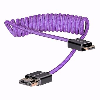 KONDOR BLUE x Gerald Undone | Mini HDMI Type C to Full HDMI Type A 2.0 Coiled Cable 12-24 Braided | 4K 60Hz 18Gbps HDR, 3D, Reinforced | for On-Camera Monitors & Recorders + More | Purple