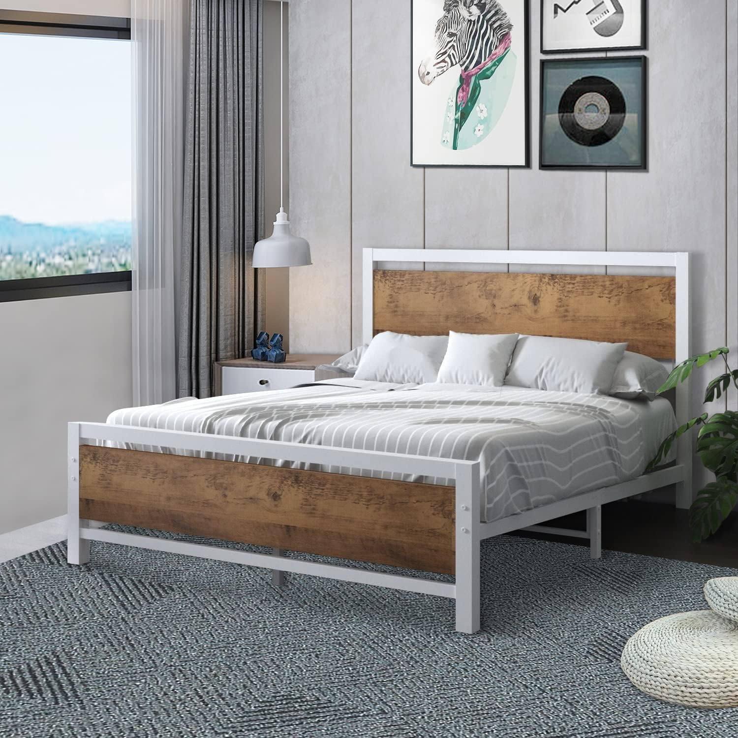 Catrimown Queen Bed Frame with Headboard White Queen Bed