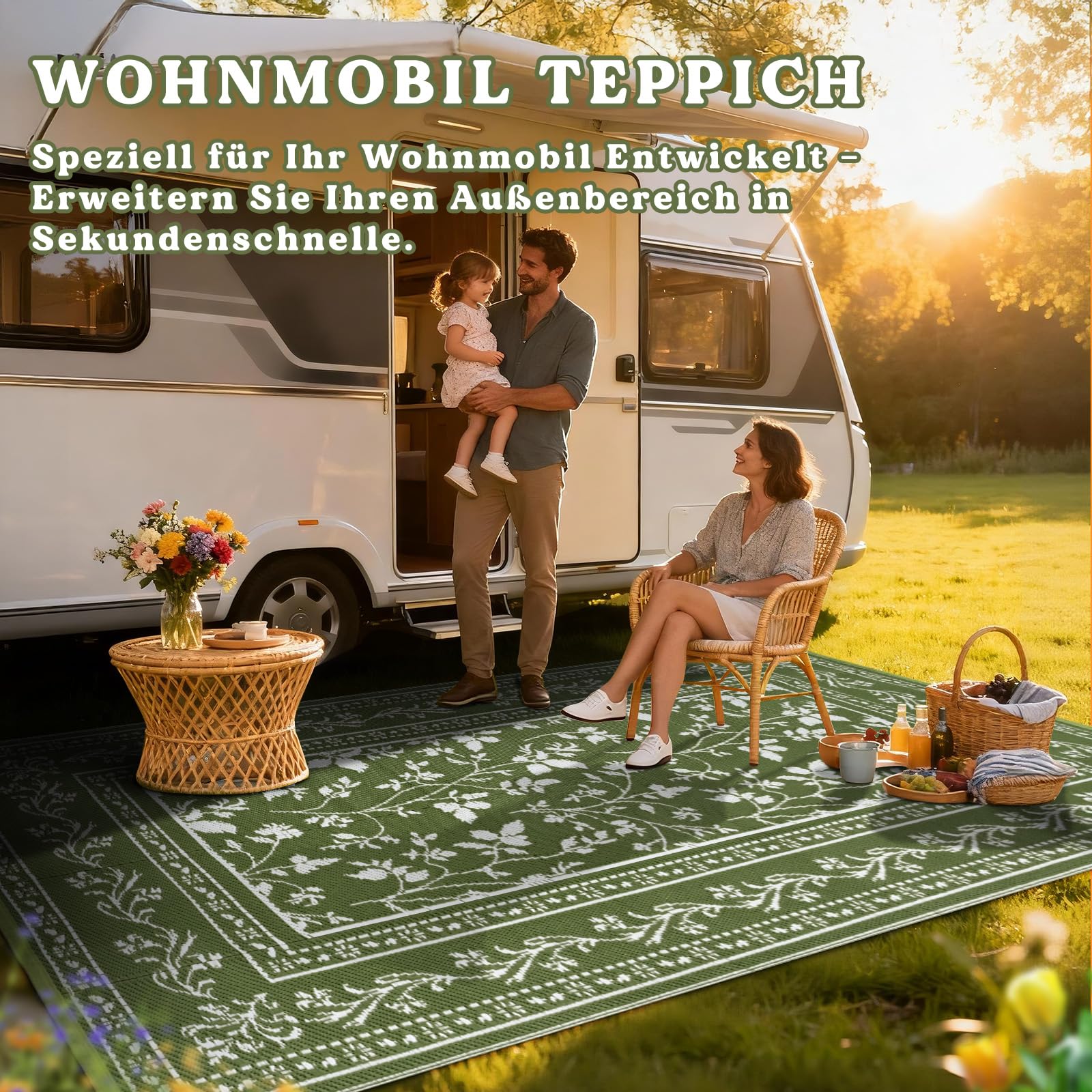 Grün Outdoor Teppich Wetterfest 150x245cm, Wendbarer Balkon Teppich, Outdoorteppich Matte Kunststoff Teppiche, Wasserdichter Außenteppich, UV-Beständige Camping Teppiche für Terrasse Garten RV
